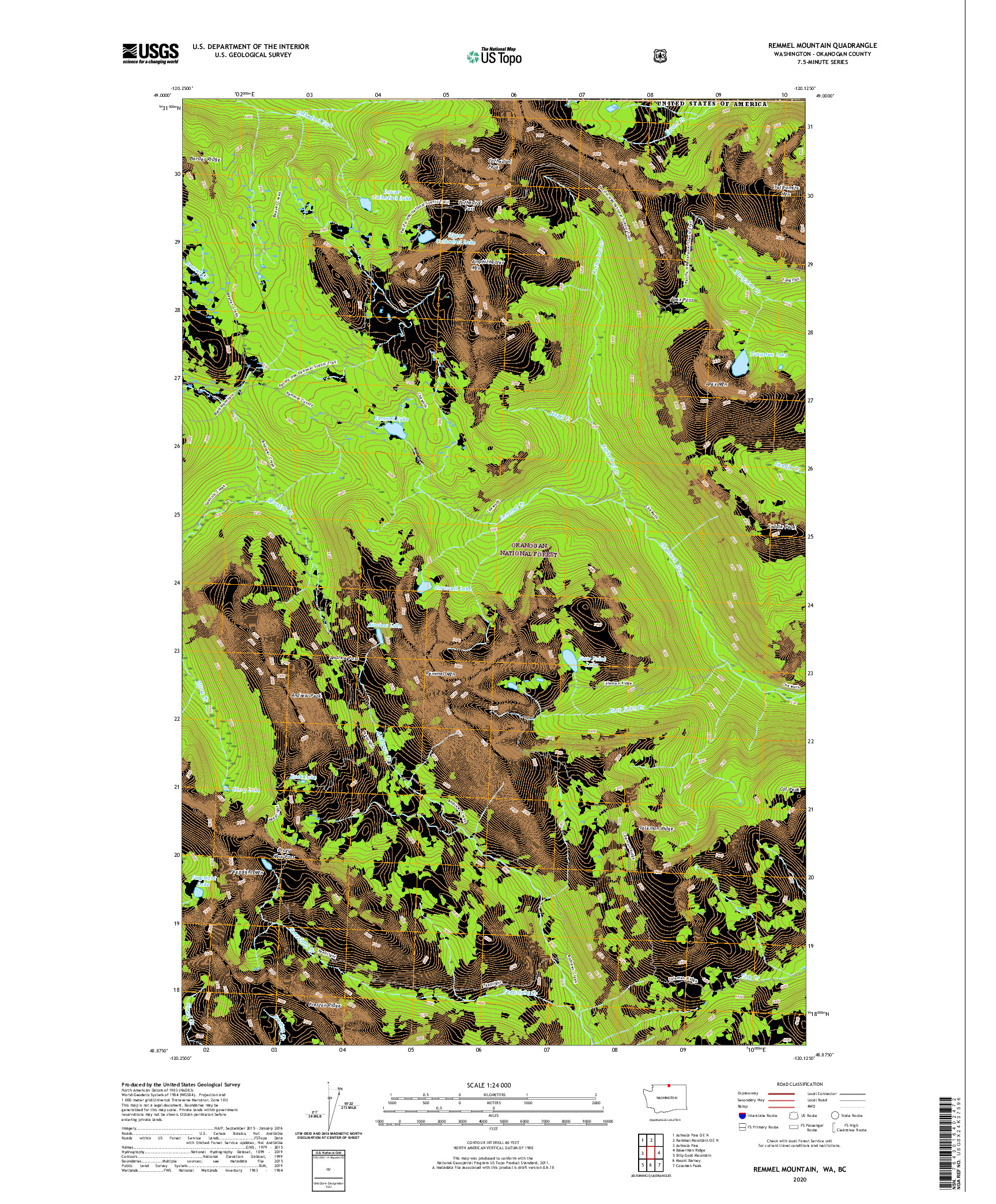 USGS US TOPO 7.5-MINUTE MAP FOR REMMEL MOUNTAIN, WA,BC 2020