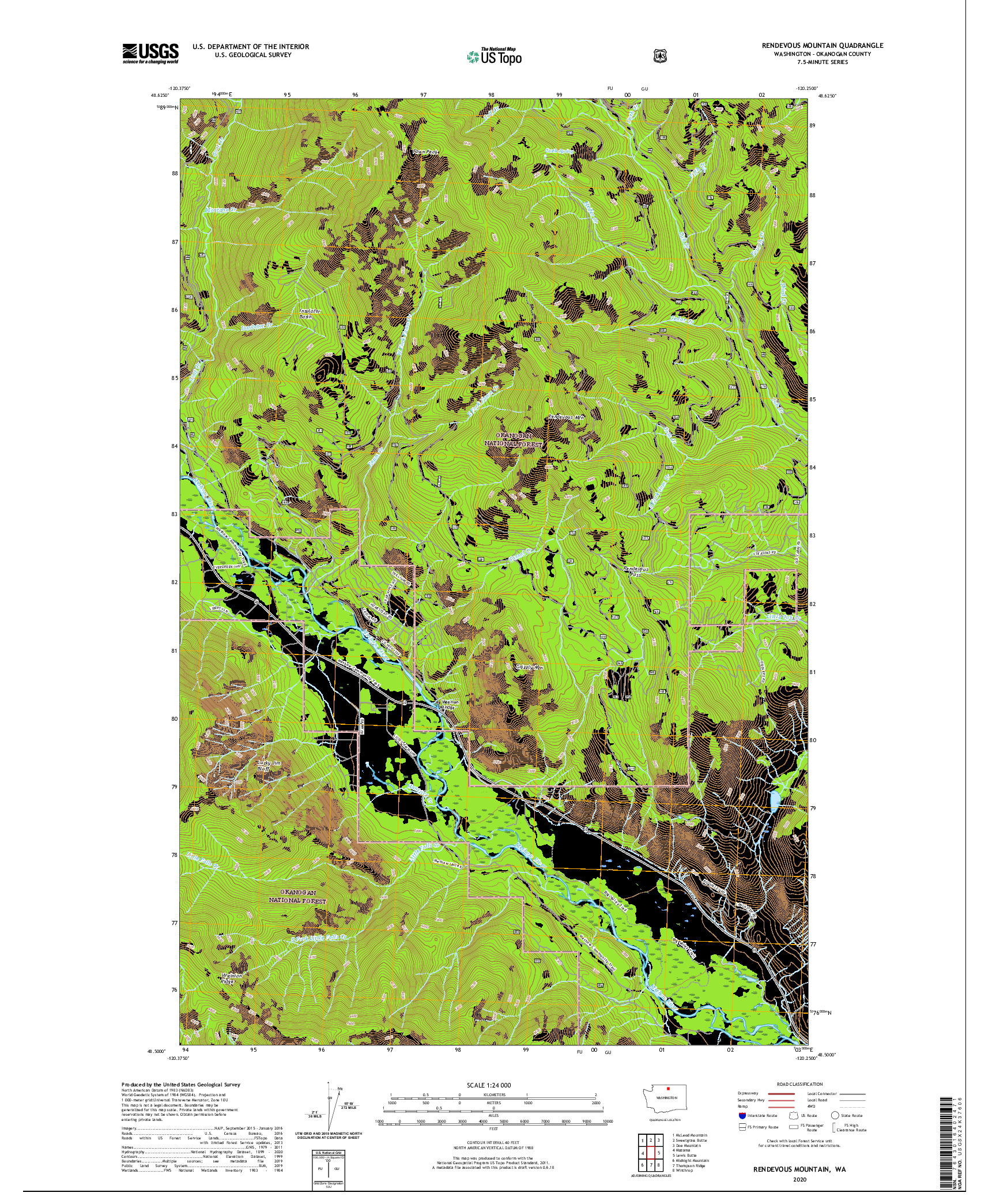 USGS US TOPO 7.5-MINUTE MAP FOR RENDEVOUS MOUNTAIN, WA 2020