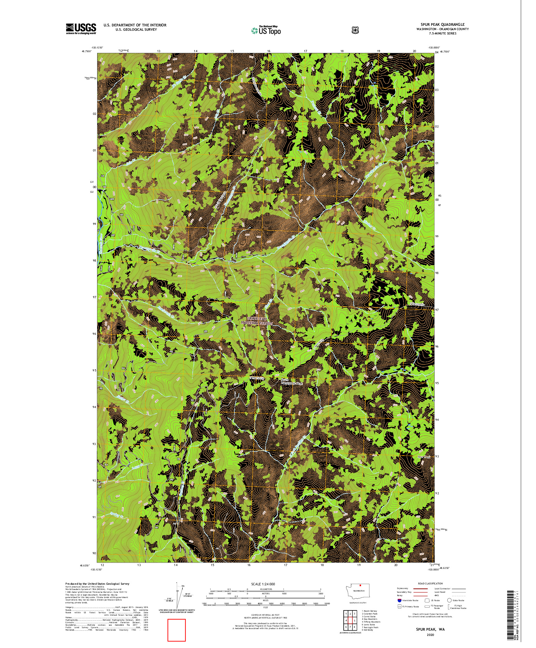 USGS US TOPO 7.5-MINUTE MAP FOR SPUR PEAK, WA 2020