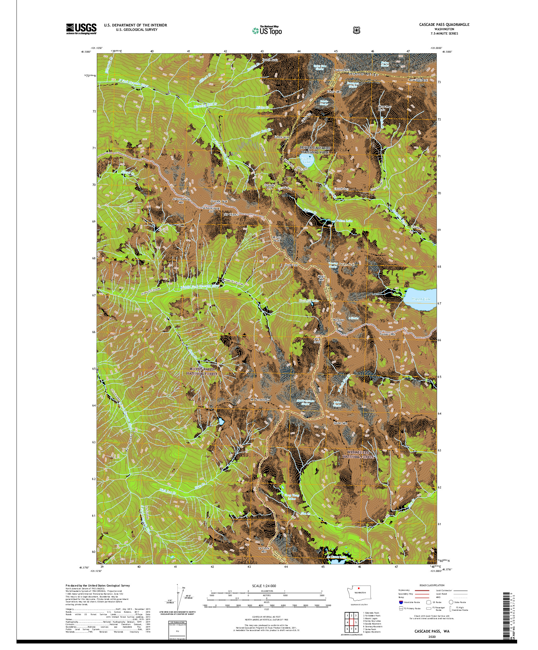 USGS US TOPO 7.5-MINUTE MAP FOR CASCADE PASS, WA 2020