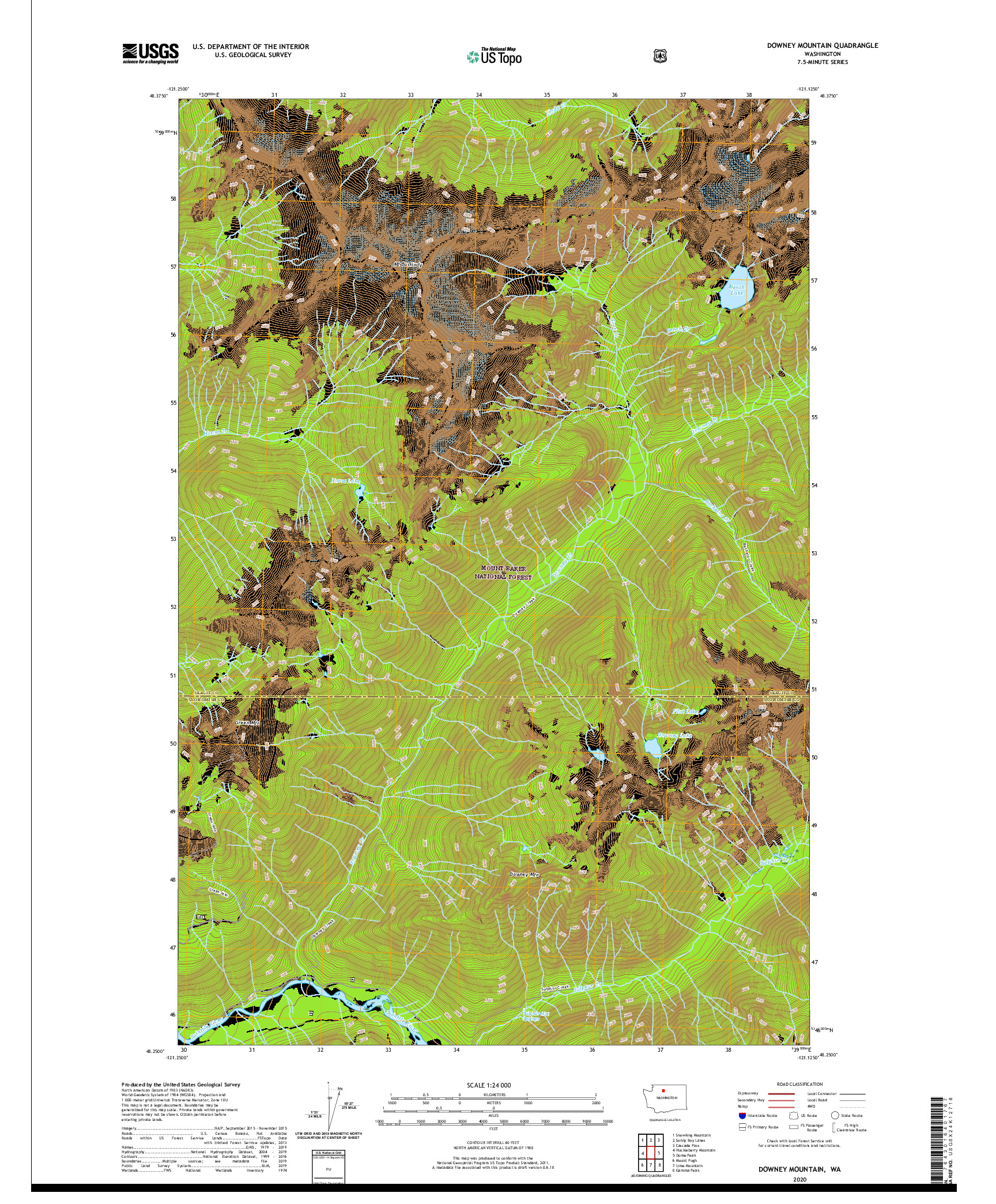 USGS US TOPO 7.5-MINUTE MAP FOR DOWNEY MOUNTAIN, WA 2020