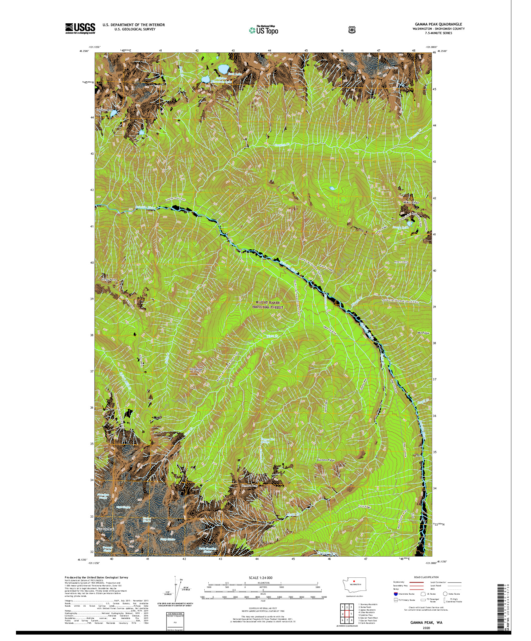 USGS US TOPO 7.5-MINUTE MAP FOR GAMMA PEAK, WA 2020