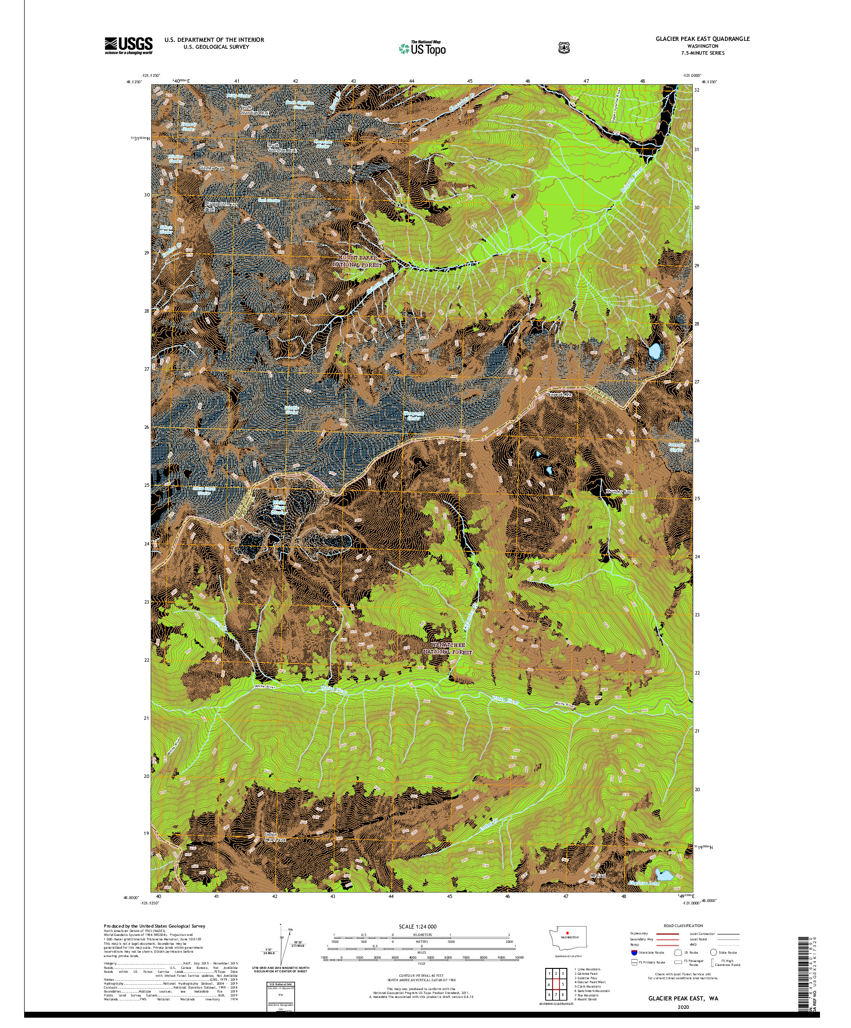 USGS US TOPO 7.5-MINUTE MAP FOR GLACIER PEAK EAST, WA 2020