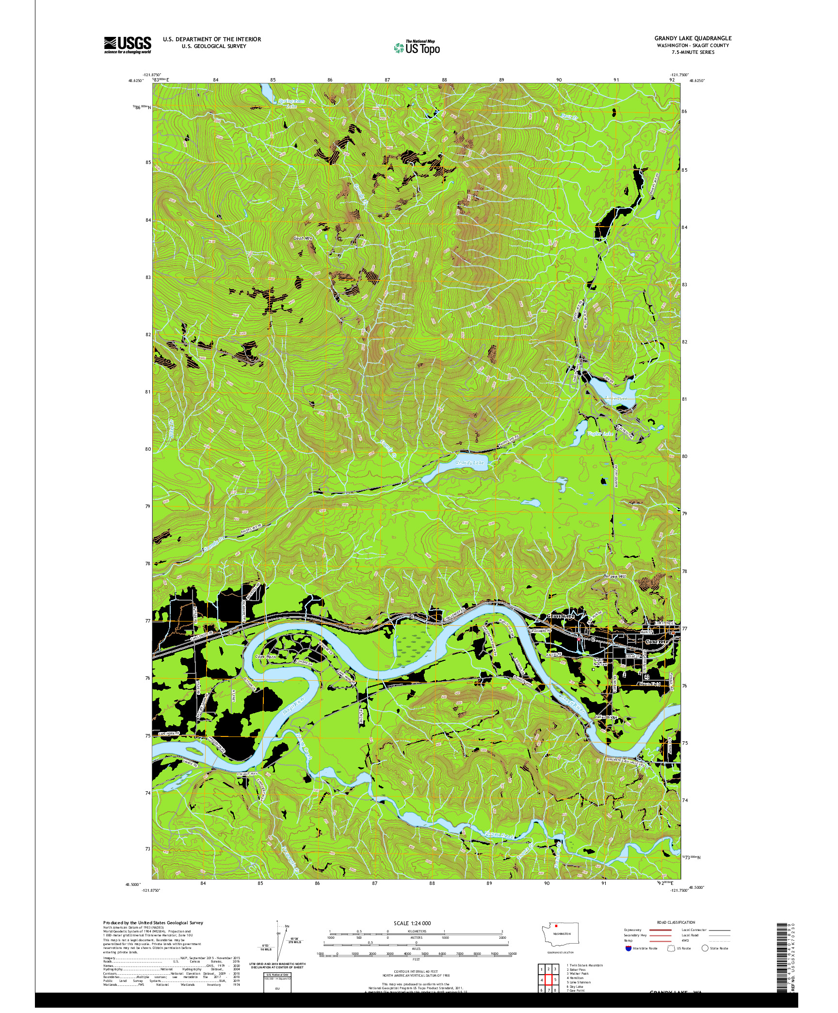 USGS US TOPO 7.5-MINUTE MAP FOR GRANDY LAKE, WA 2020