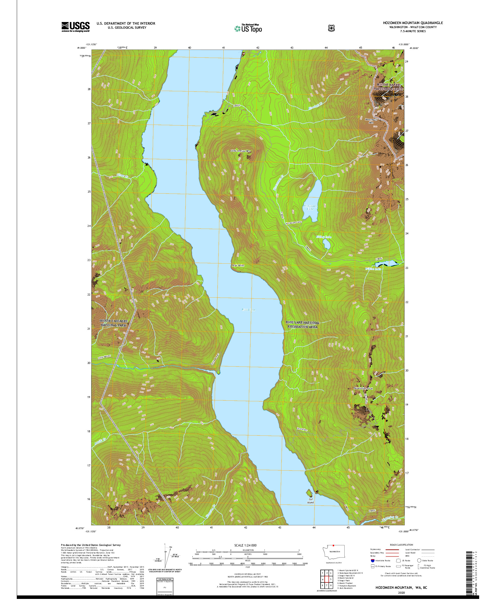 USGS US TOPO 7.5-MINUTE MAP FOR HOZOMEEN MOUNTAIN, WA,BC 2020