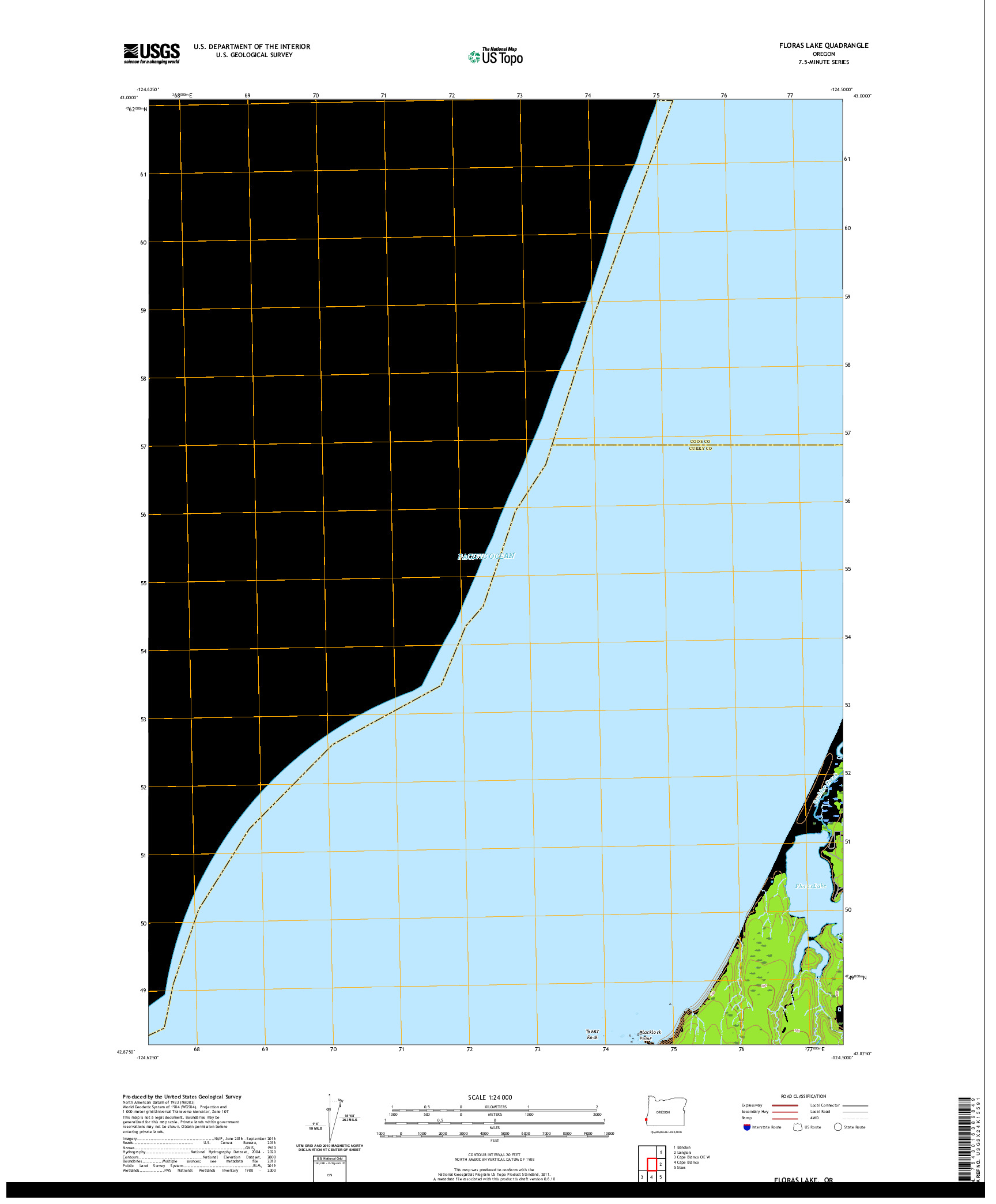 USGS US TOPO 7.5-MINUTE MAP FOR FLORAS LAKE, OR 2020