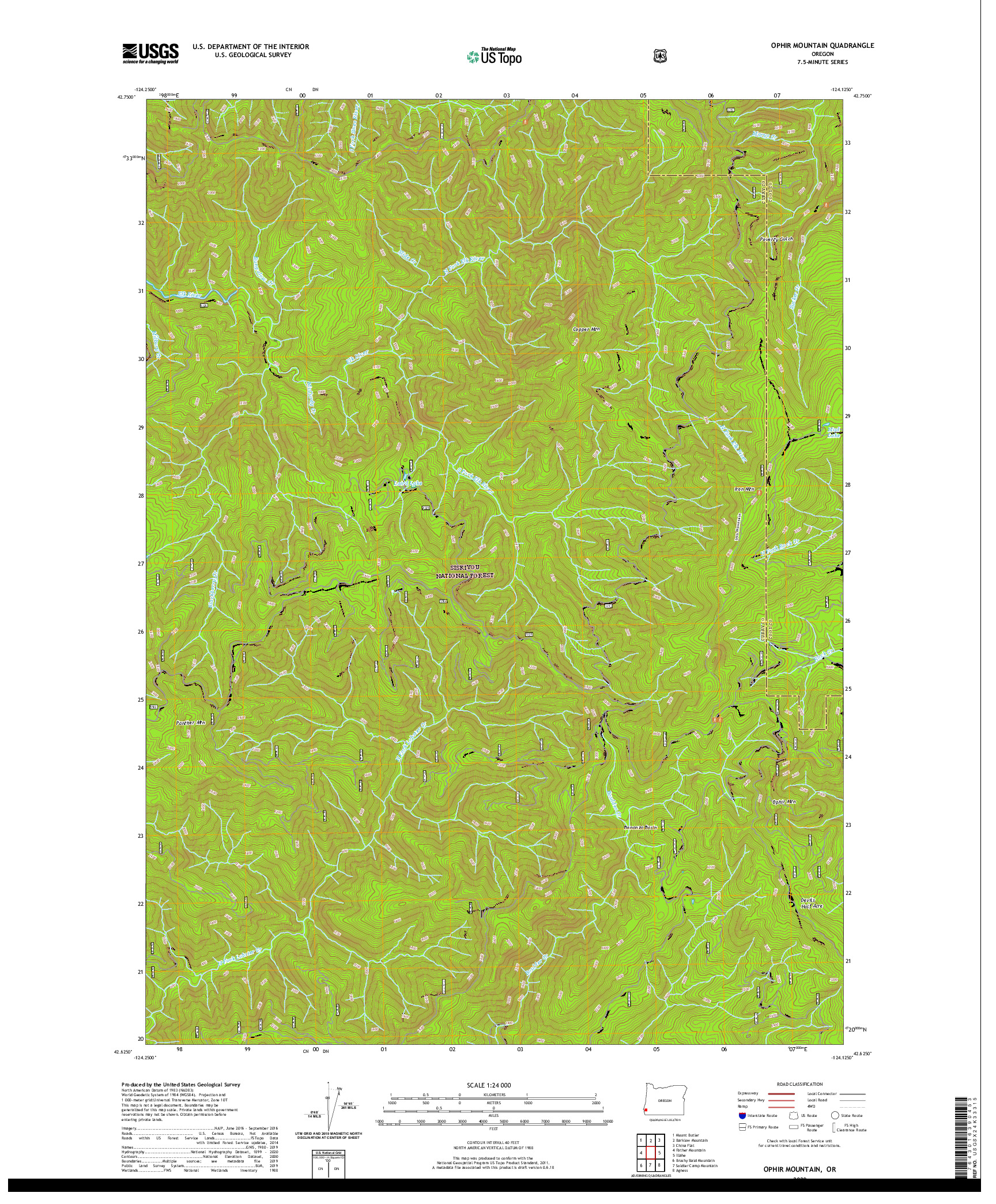 USGS US TOPO 7.5-MINUTE MAP FOR OPHIR MOUNTAIN, OR 2020