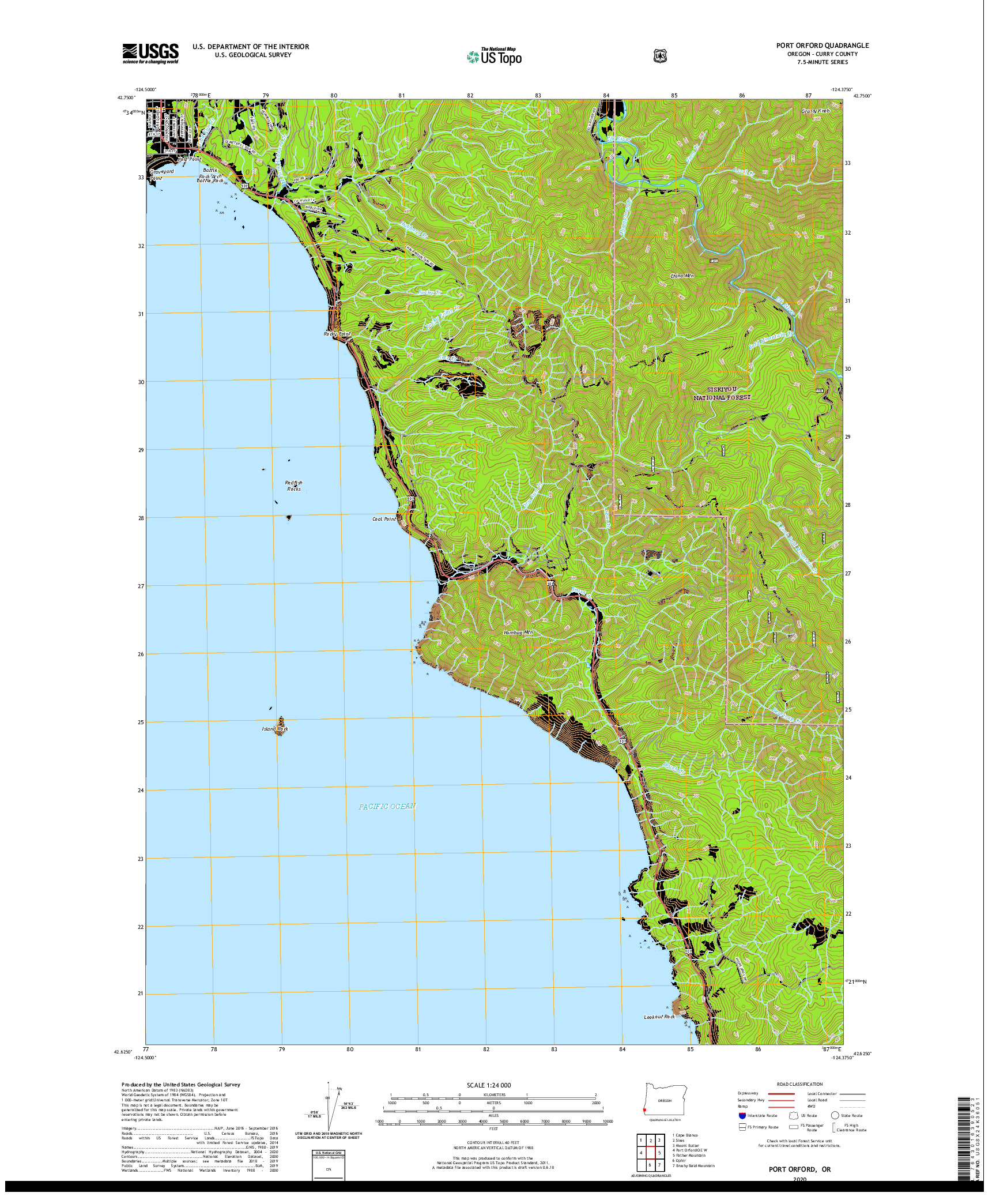 USGS US TOPO 7.5-MINUTE MAP FOR PORT ORFORD, OR 2020
