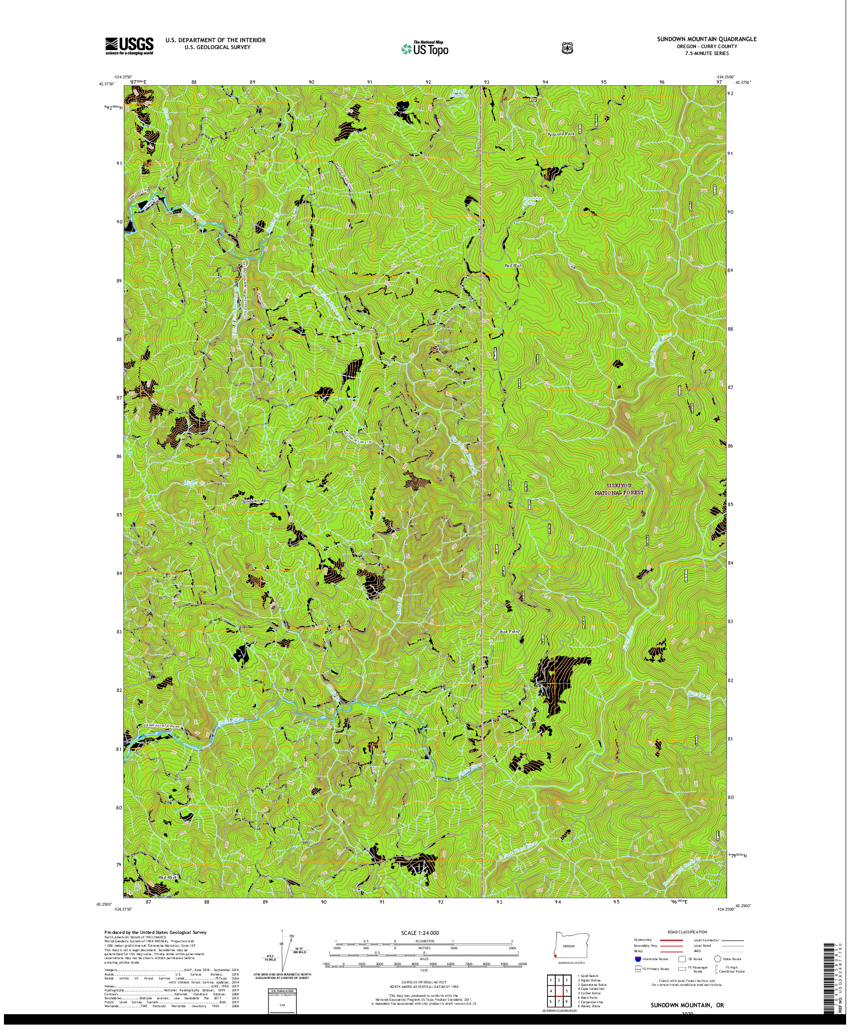 USGS US TOPO 7.5-MINUTE MAP FOR SUNDOWN MOUNTAIN, OR 2020