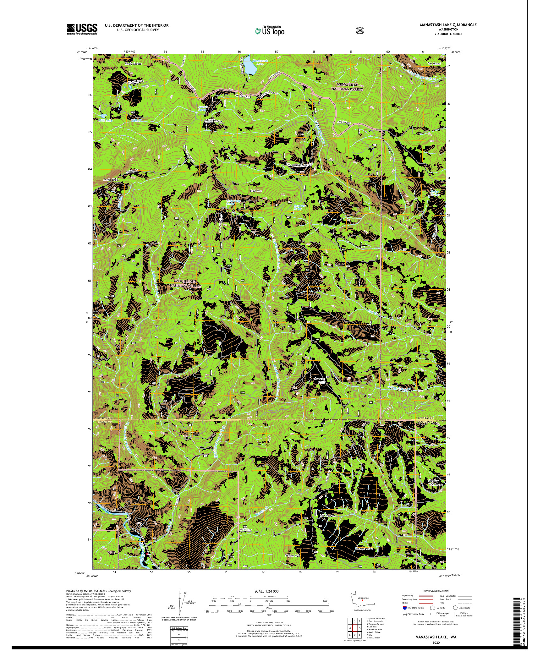 USGS US TOPO 7.5-MINUTE MAP FOR MANASTASH LAKE, WA 2020