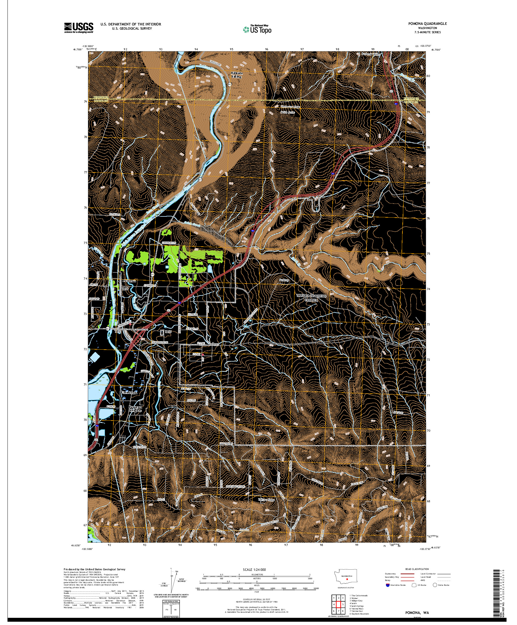 USGS US TOPO 7.5-MINUTE MAP FOR POMONA, WA 2020
