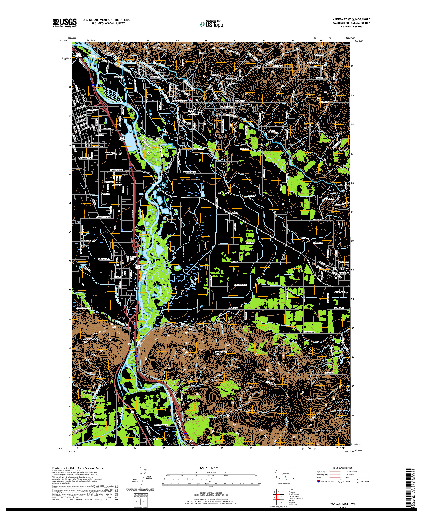 USGS US TOPO 7.5-MINUTE MAP FOR YAKIMA EAST, WA 2020