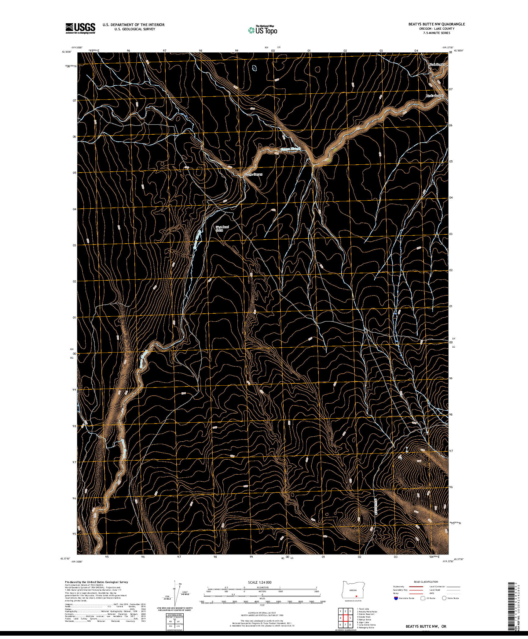 USGS US TOPO 7.5-MINUTE MAP FOR BEATYS BUTTE NW, OR 2020