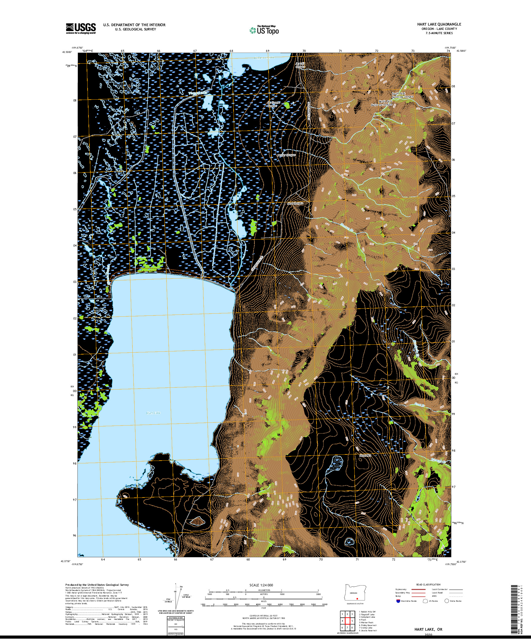 USGS US TOPO 7.5-MINUTE MAP FOR HART LAKE, OR 2020