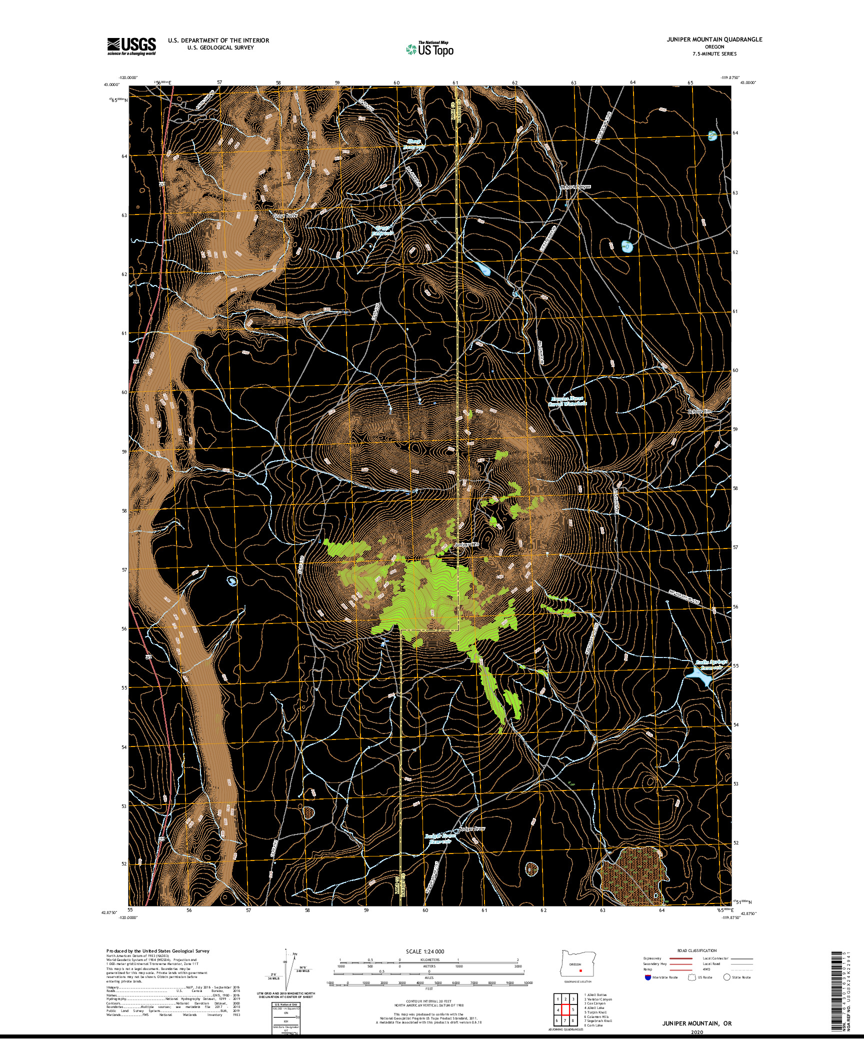 USGS US TOPO 7.5-MINUTE MAP FOR JUNIPER MOUNTAIN, OR 2020