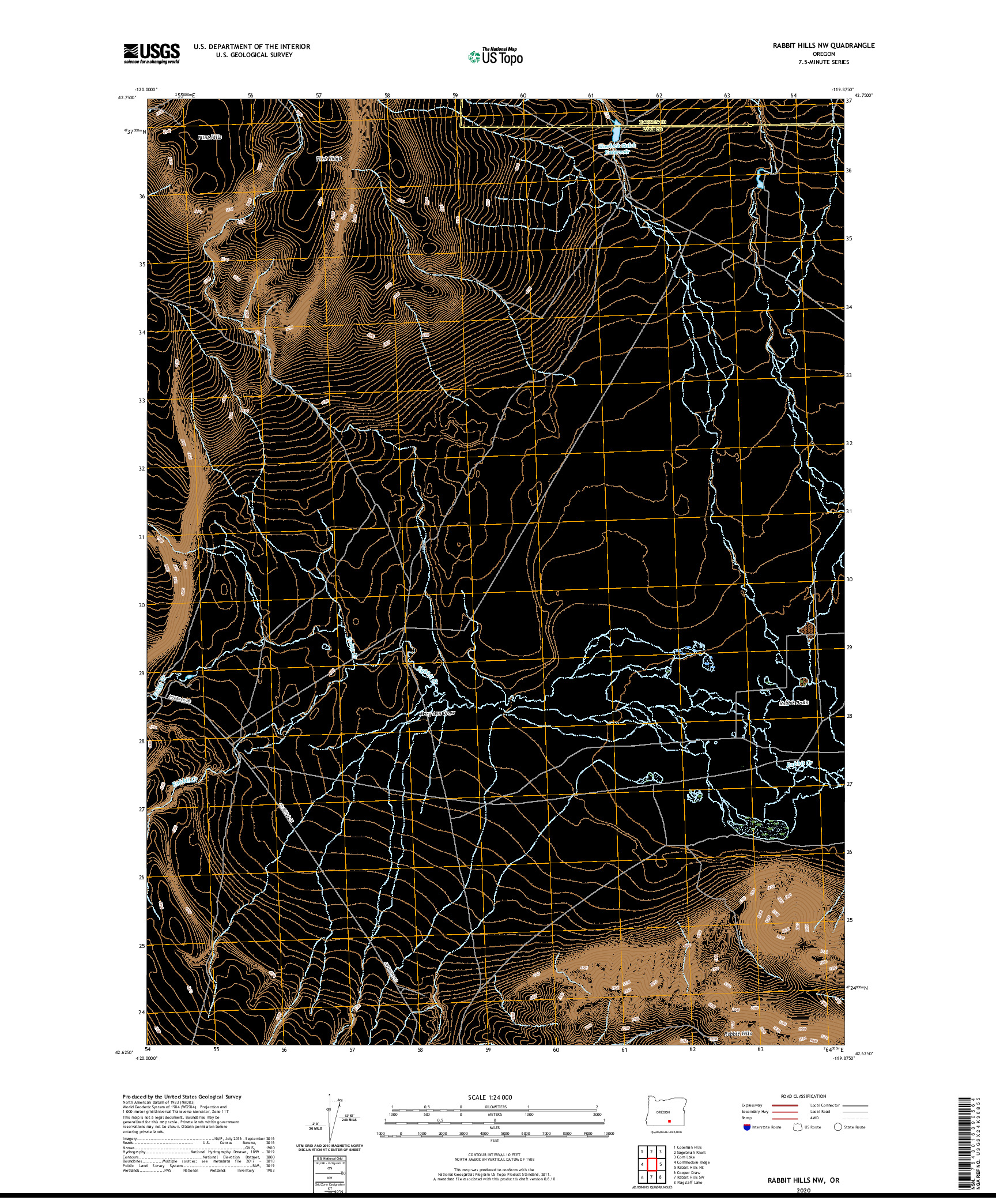 USGS US TOPO 7.5-MINUTE MAP FOR RABBIT HILLS NW, OR 2020