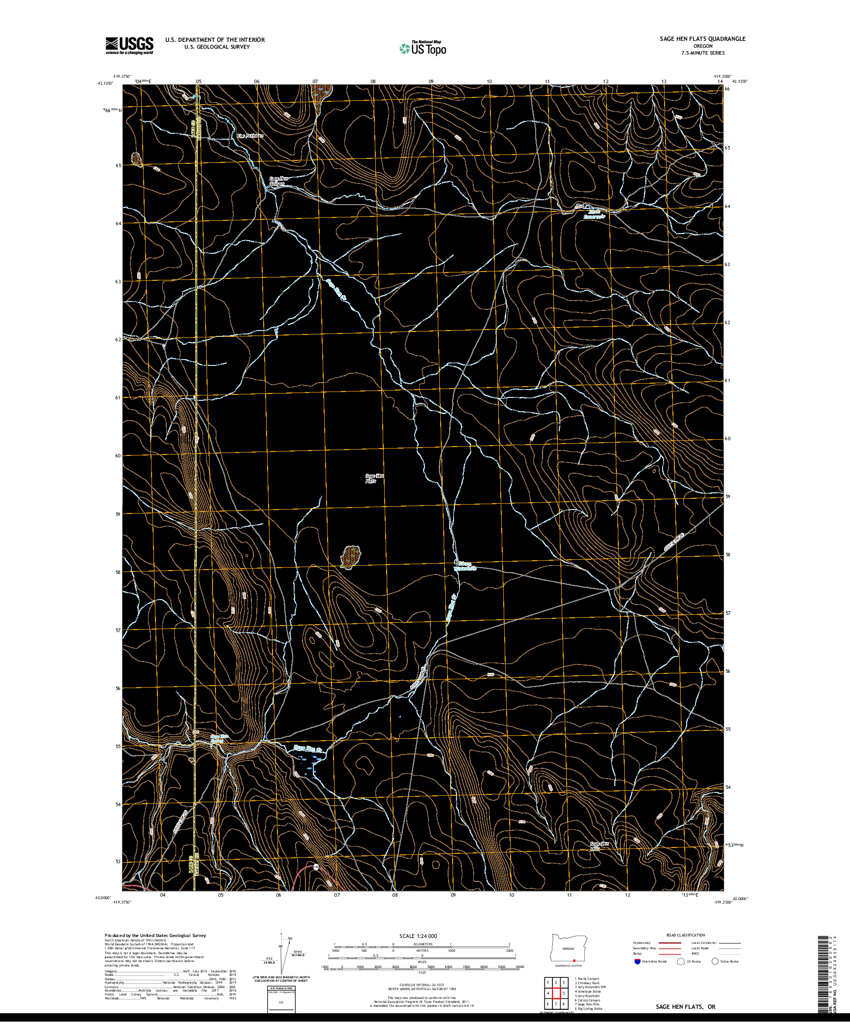 USGS US TOPO 7.5-MINUTE MAP FOR SAGE HEN FLATS, OR 2020