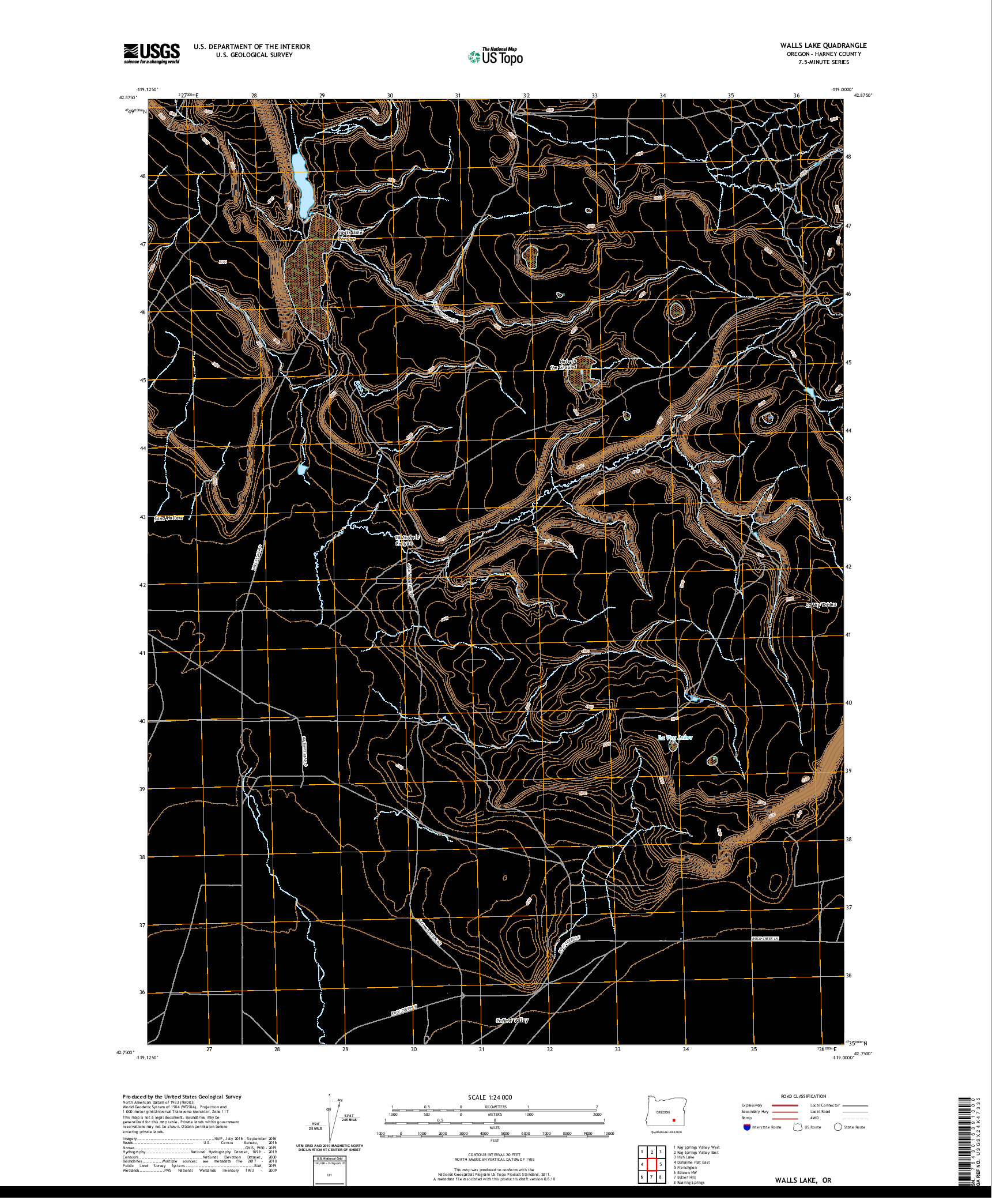 USGS US TOPO 7.5-MINUTE MAP FOR WALLS LAKE, OR 2020
