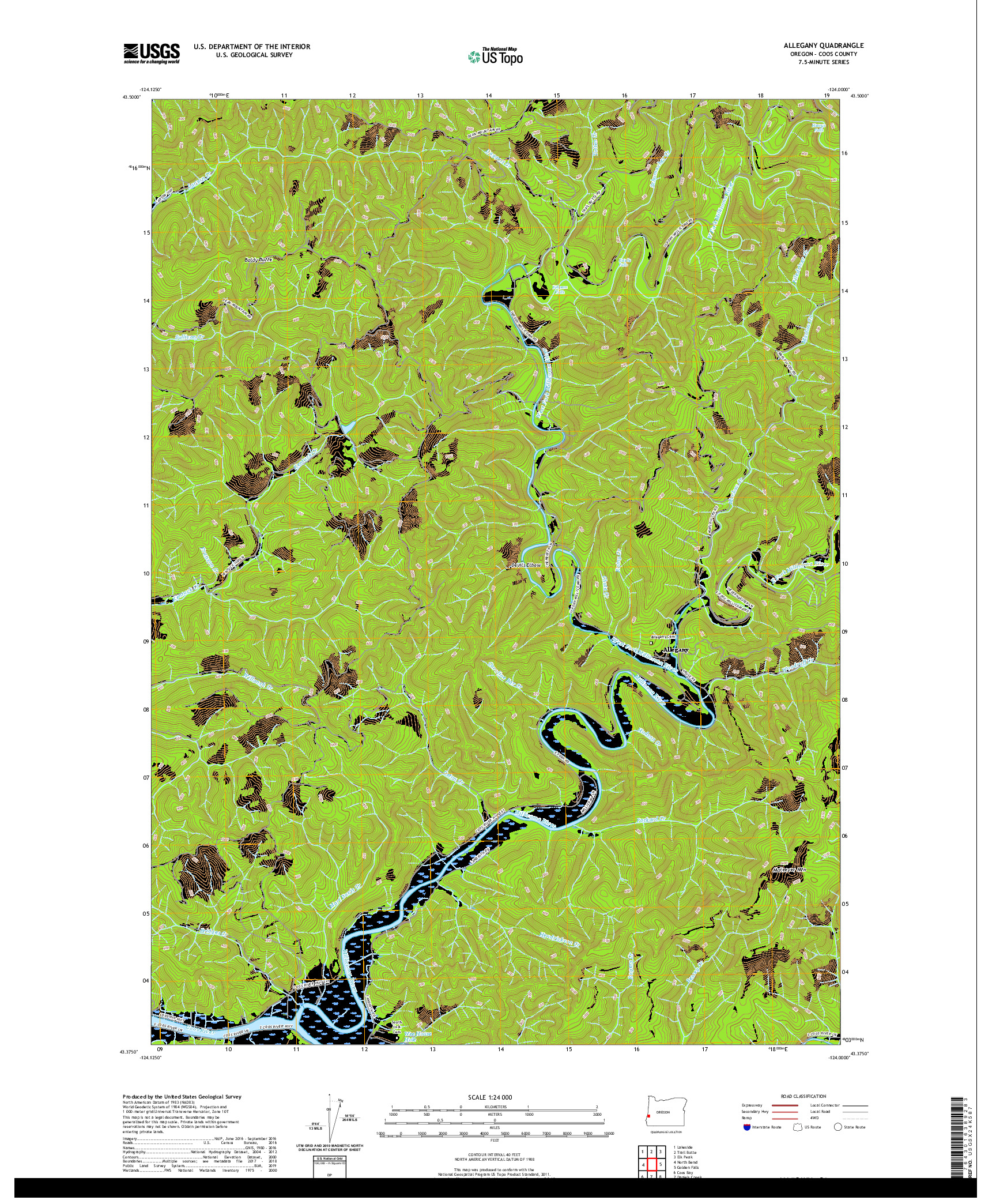 USGS US TOPO 7.5-MINUTE MAP FOR ALLEGANY, OR 2020
