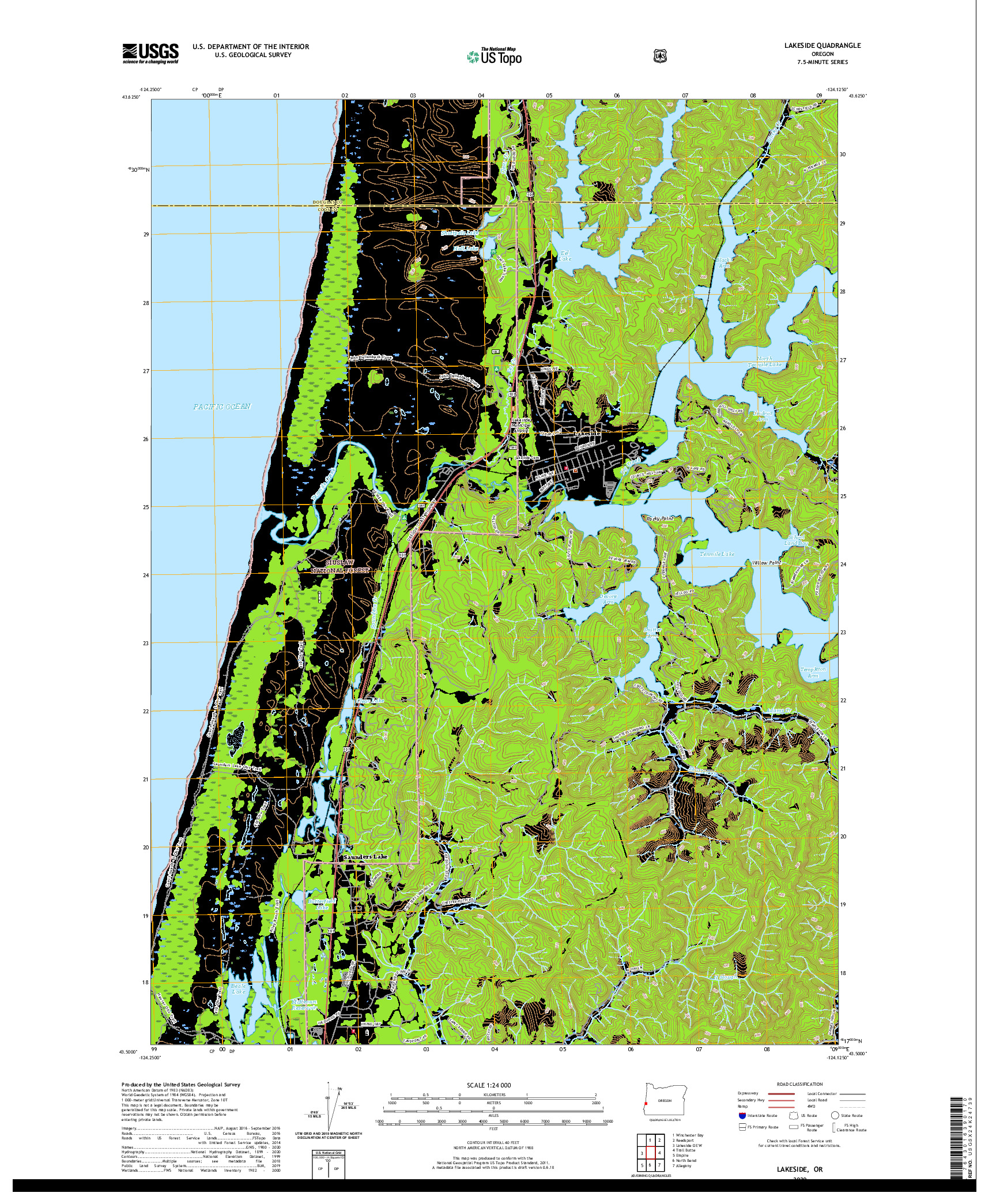 USGS US TOPO 7.5-MINUTE MAP FOR LAKESIDE, OR 2020