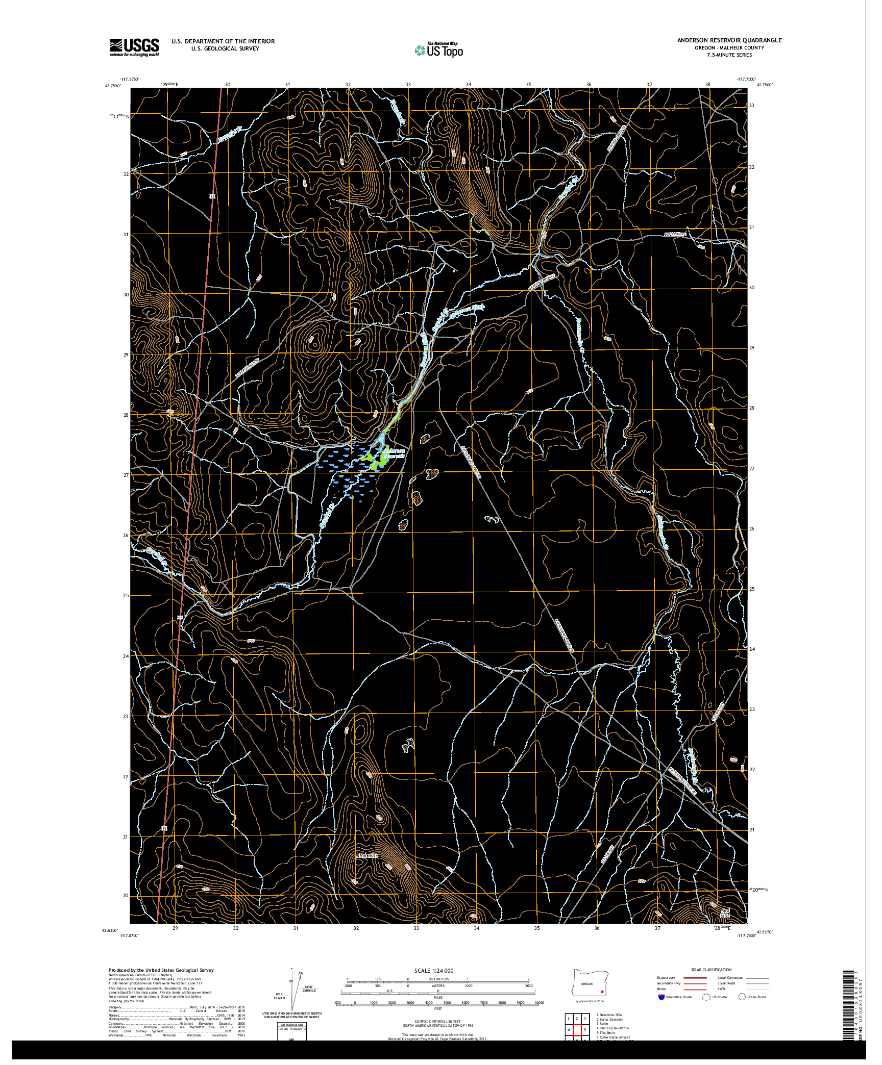 USGS US TOPO 7.5-MINUTE MAP FOR ANDERSON RESERVOIR, OR 2020
