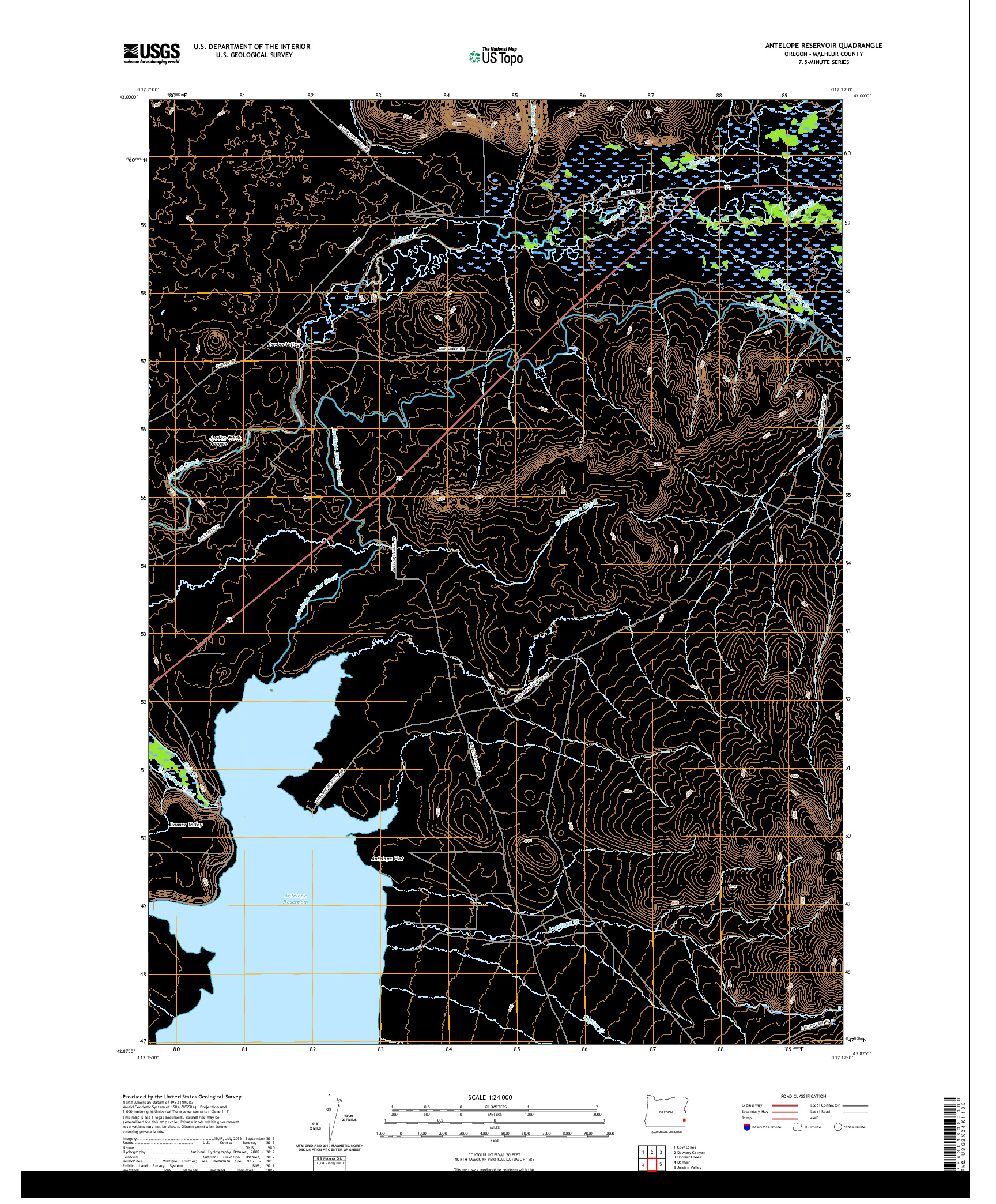 USGS US TOPO 7.5-MINUTE MAP FOR ANTELOPE RESERVOIR, OR 2020