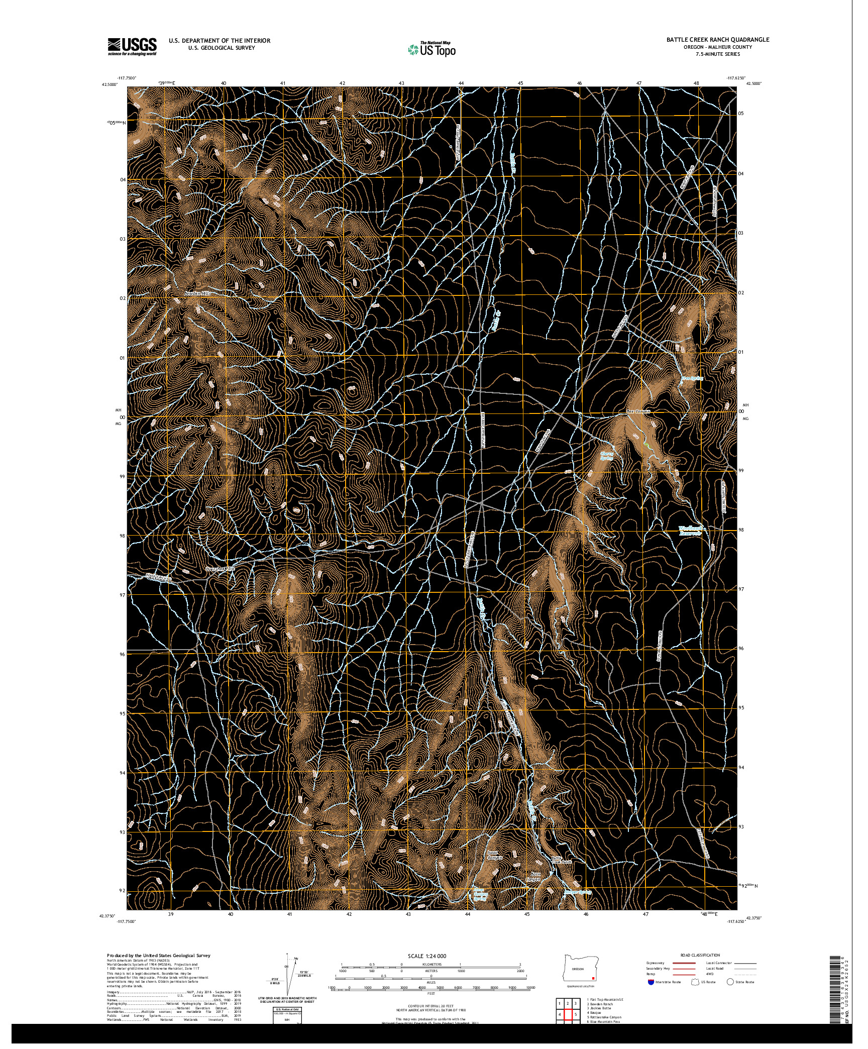 USGS US TOPO 7.5-MINUTE MAP FOR BATTLE CREEK RANCH, OR 2020