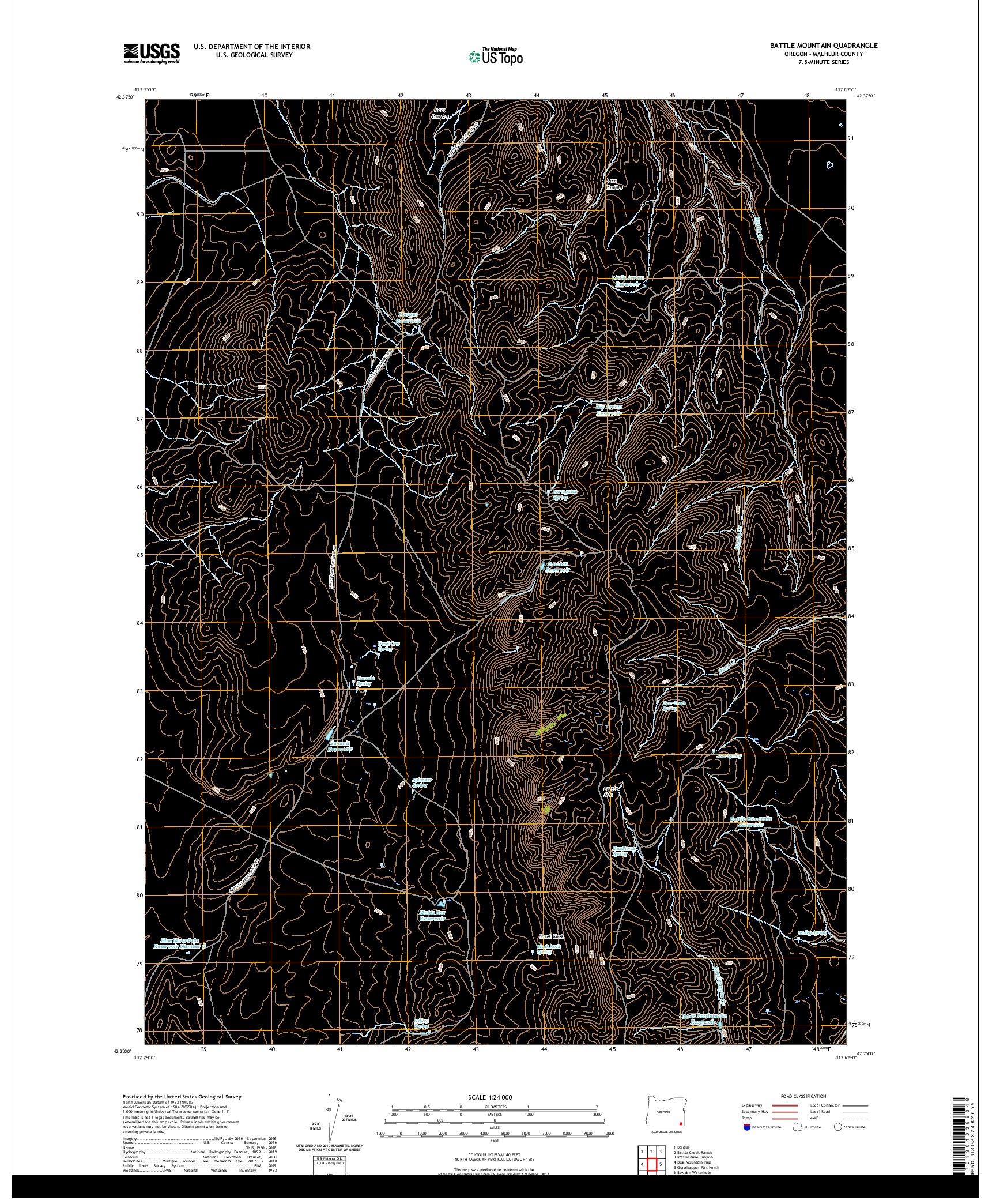 USGS US TOPO 7.5-MINUTE MAP FOR BATTLE MOUNTAIN, OR 2020