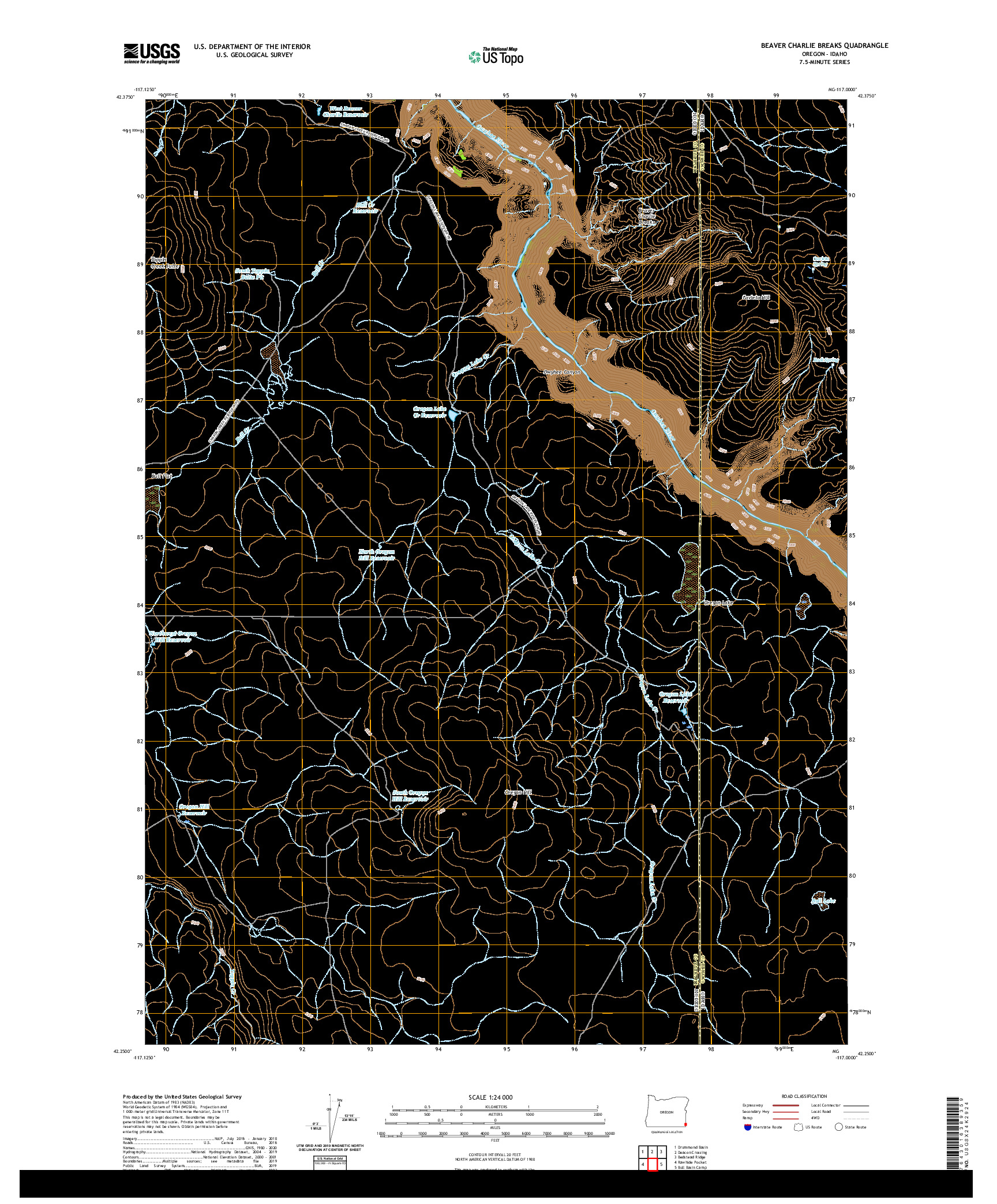 USGS US TOPO 7.5-MINUTE MAP FOR BEAVER CHARLIE BREAKS, OR,ID 2020