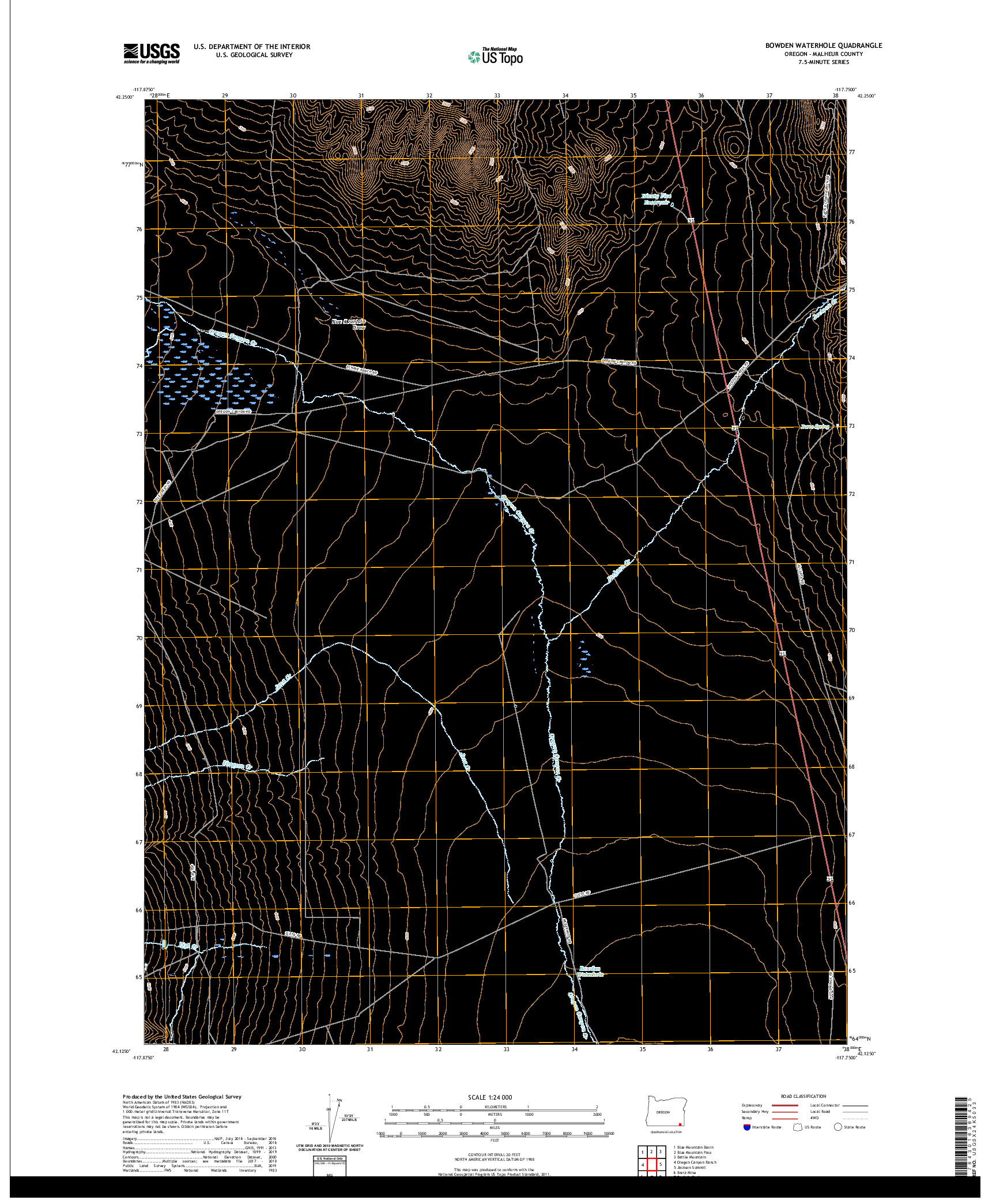 USGS US TOPO 7.5-MINUTE MAP FOR BOWDEN WATERHOLE, OR 2020