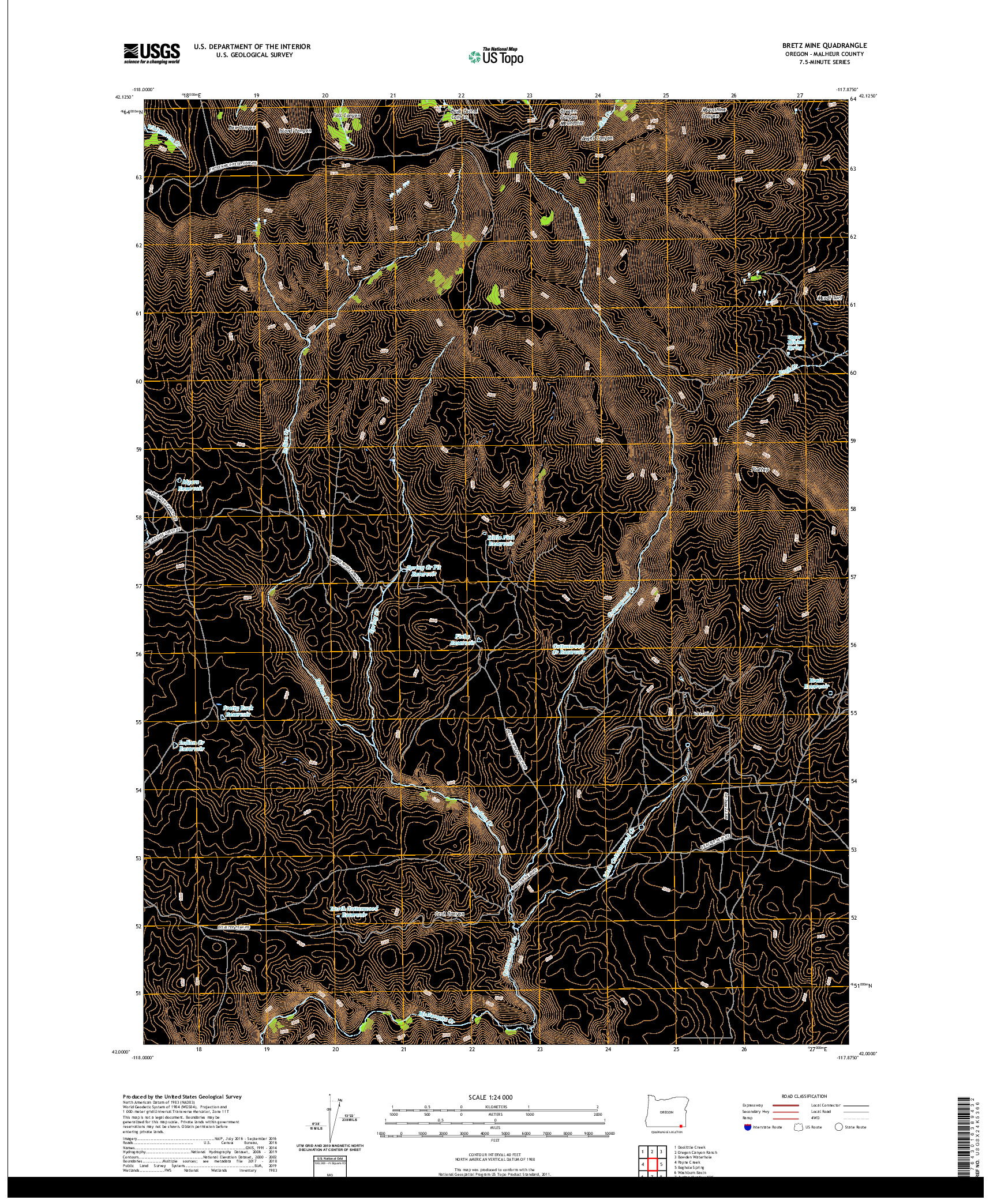 USGS US TOPO 7.5-MINUTE MAP FOR BRETZ MINE, OR 2020