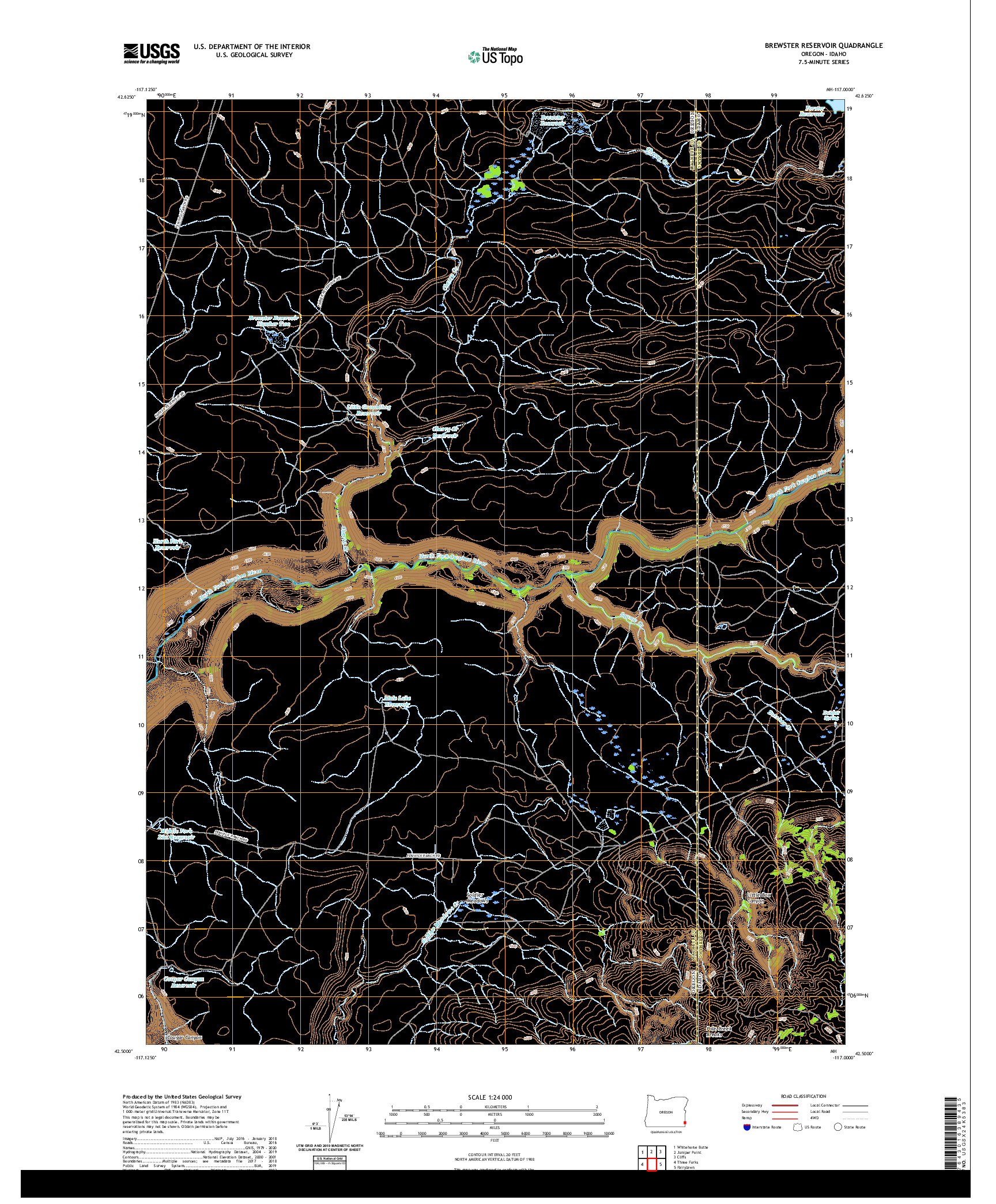 USGS US TOPO 7.5-MINUTE MAP FOR BREWSTER RESERVOIR, OR,ID 2020