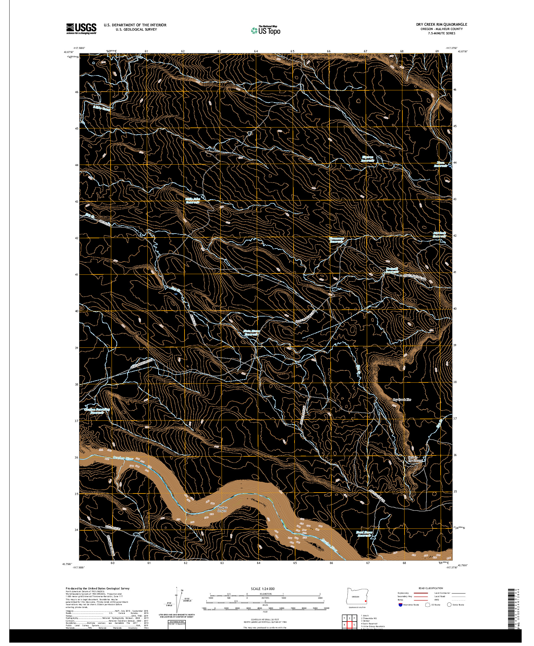 USGS US TOPO 7.5-MINUTE MAP FOR DRY CREEK RIM, OR 2020