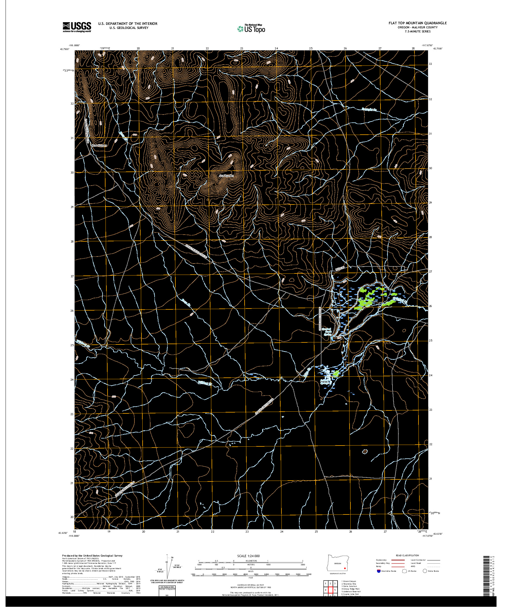 USGS US TOPO 7.5-MINUTE MAP FOR FLAT TOP MOUNTAIN, OR 2020