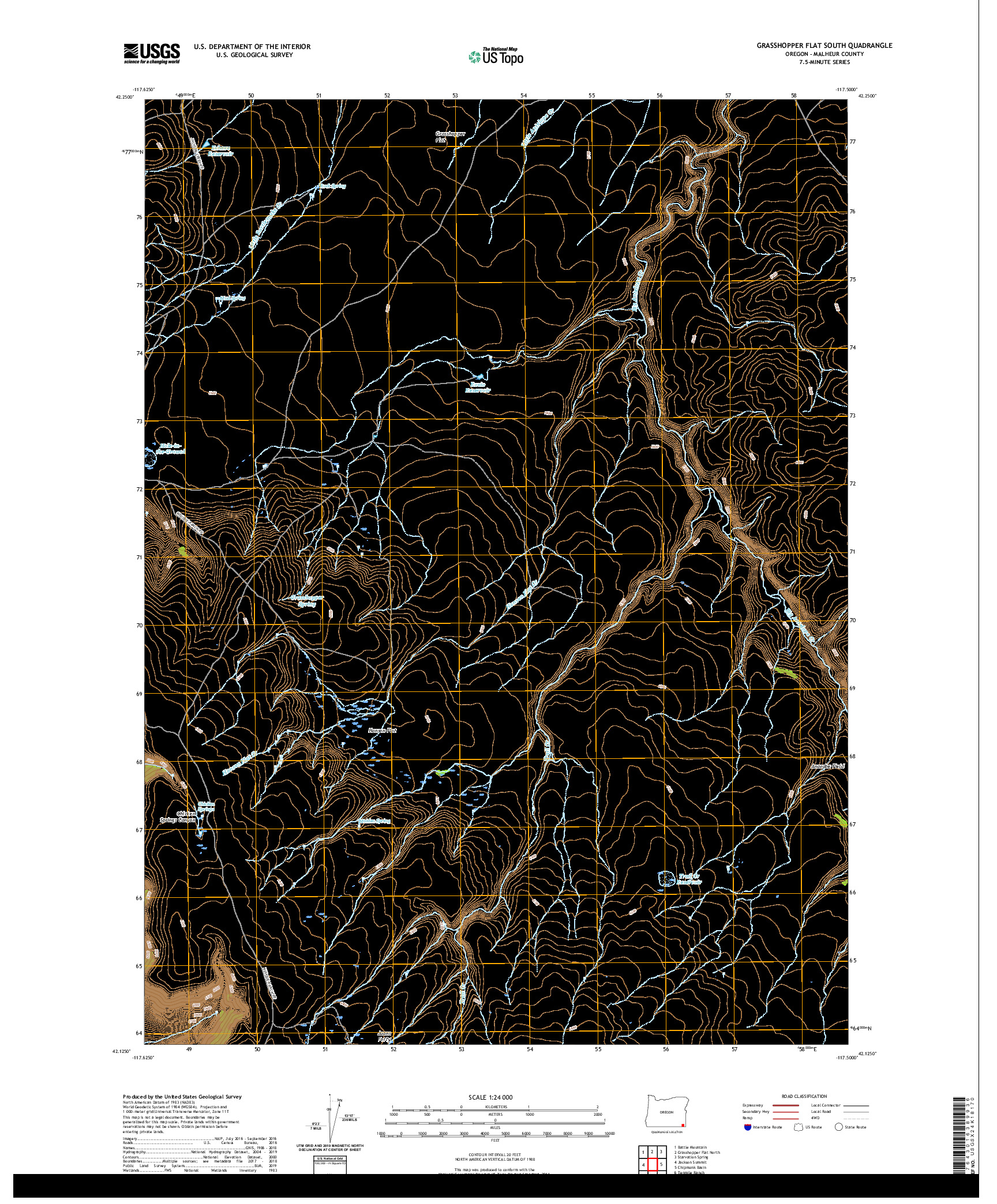 USGS US TOPO 7.5-MINUTE MAP FOR GRASSHOPPER FLAT SOUTH, OR 2020