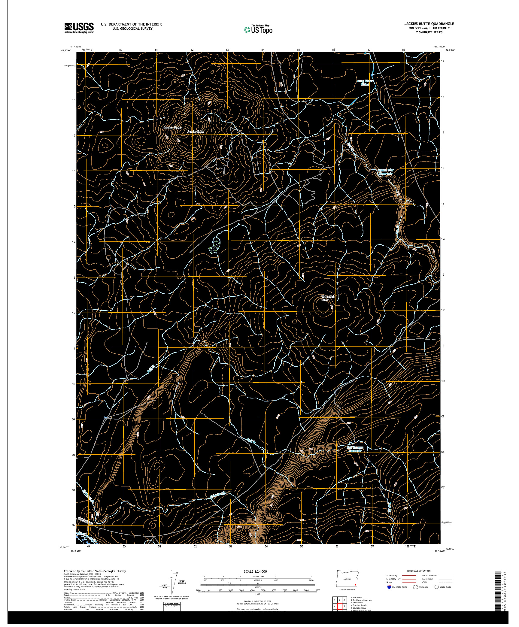 USGS US TOPO 7.5-MINUTE MAP FOR JACKIES BUTTE, OR 2020