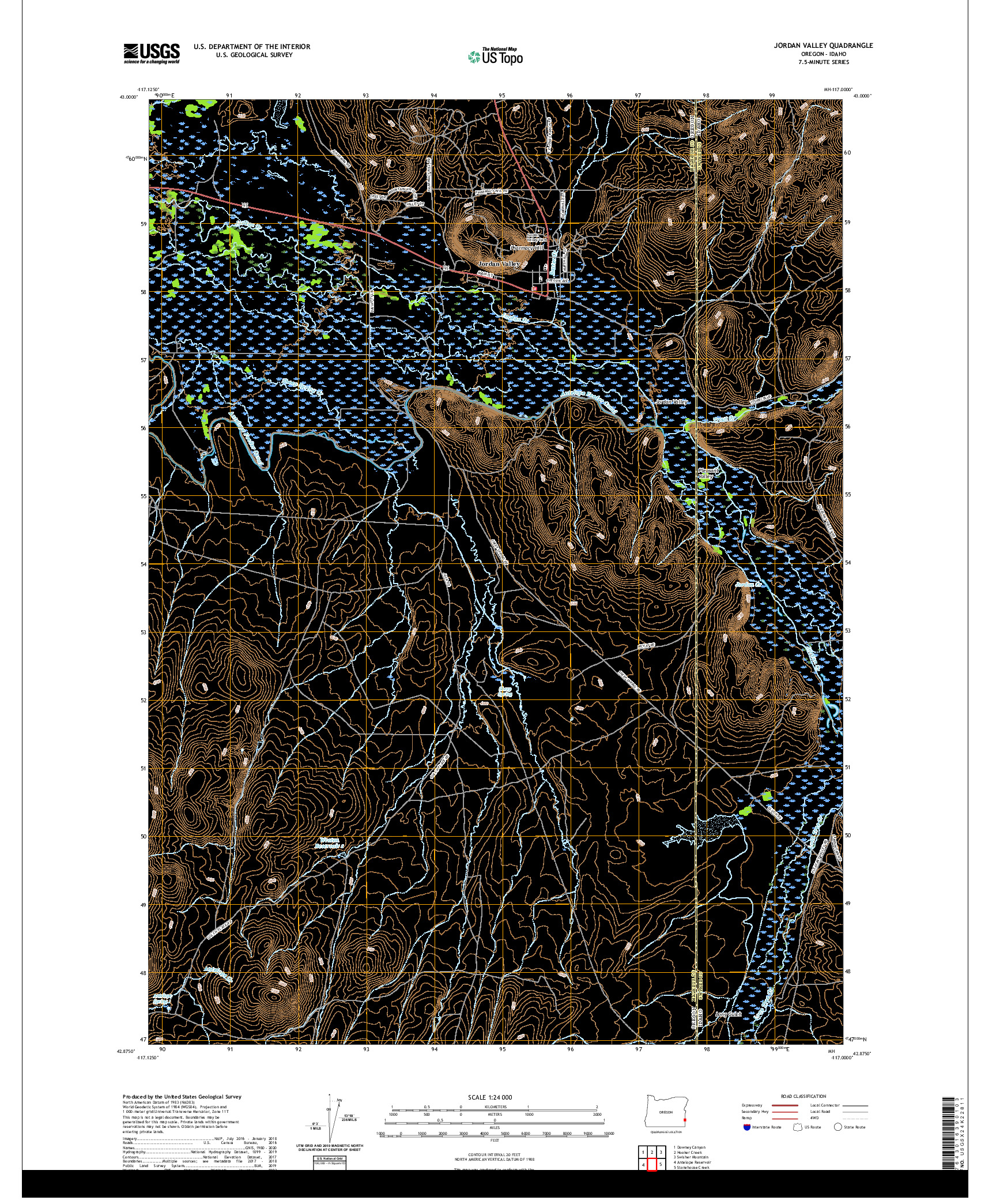USGS US TOPO 7.5-MINUTE MAP FOR JORDAN VALLEY, OR,ID 2020