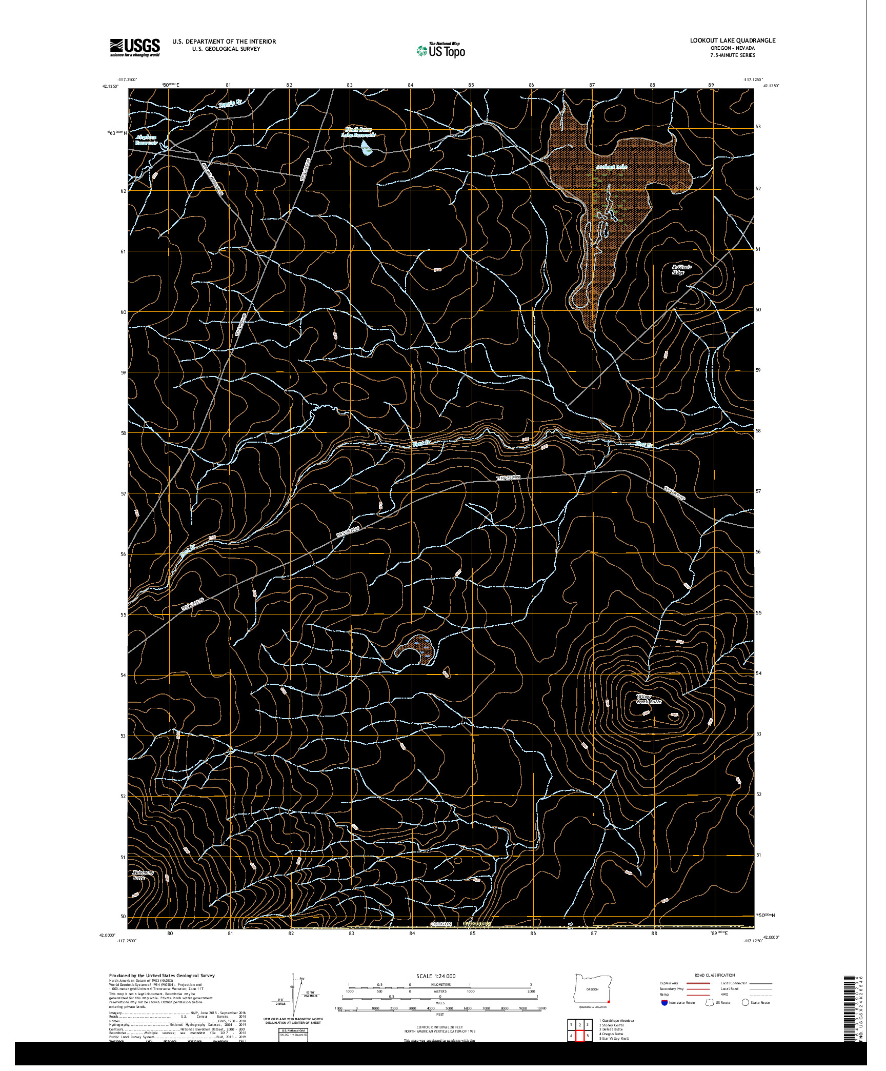 USGS US TOPO 7.5-MINUTE MAP FOR LOOKOUT LAKE, OR,NV 2020