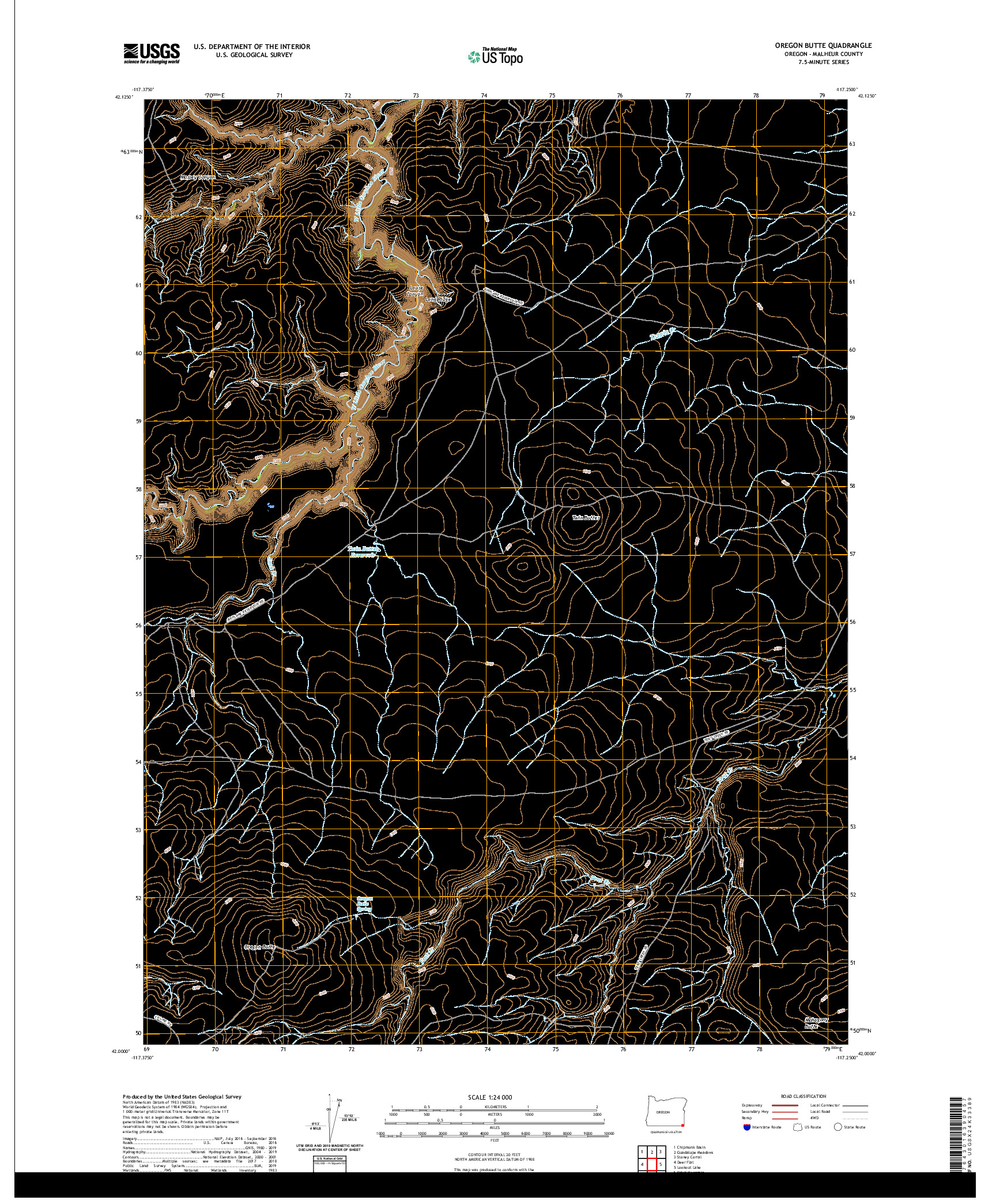 USGS US TOPO 7.5-MINUTE MAP FOR OREGON BUTTE, OR 2020