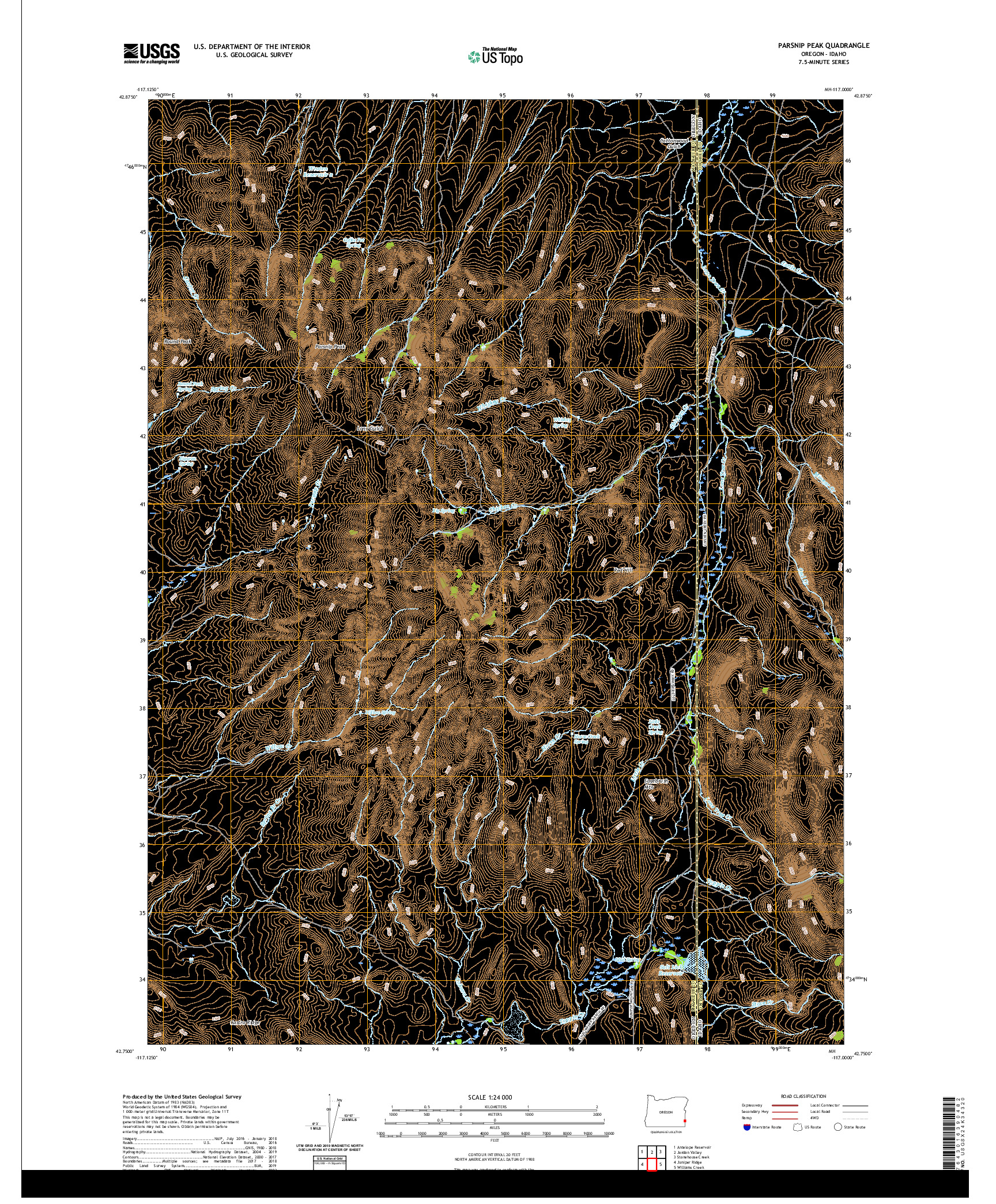 USGS US TOPO 7.5-MINUTE MAP FOR PARSNIP PEAK, OR,ID 2020