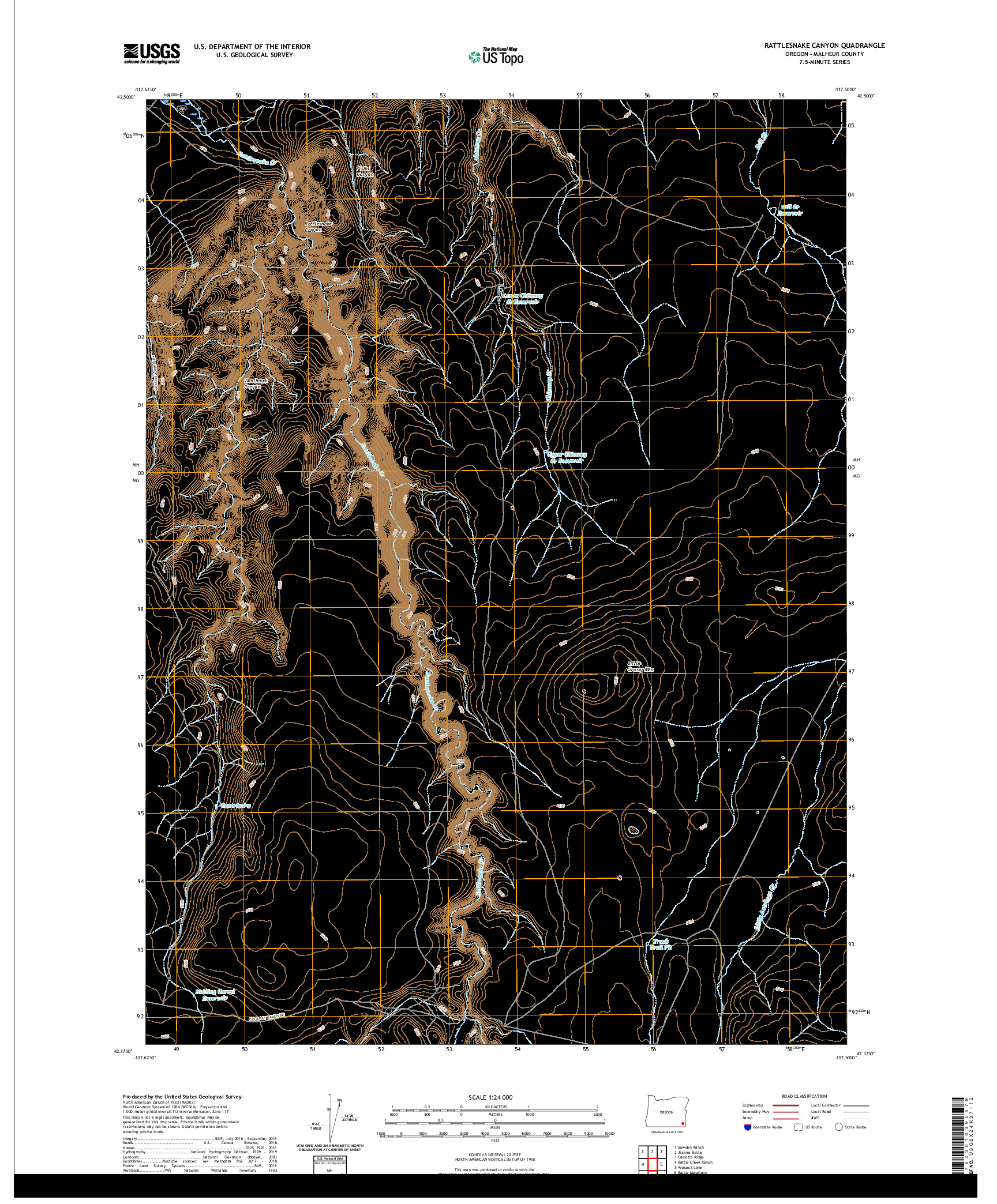 USGS US TOPO 7.5-MINUTE MAP FOR RATTLESNAKE CANYON, OR 2020