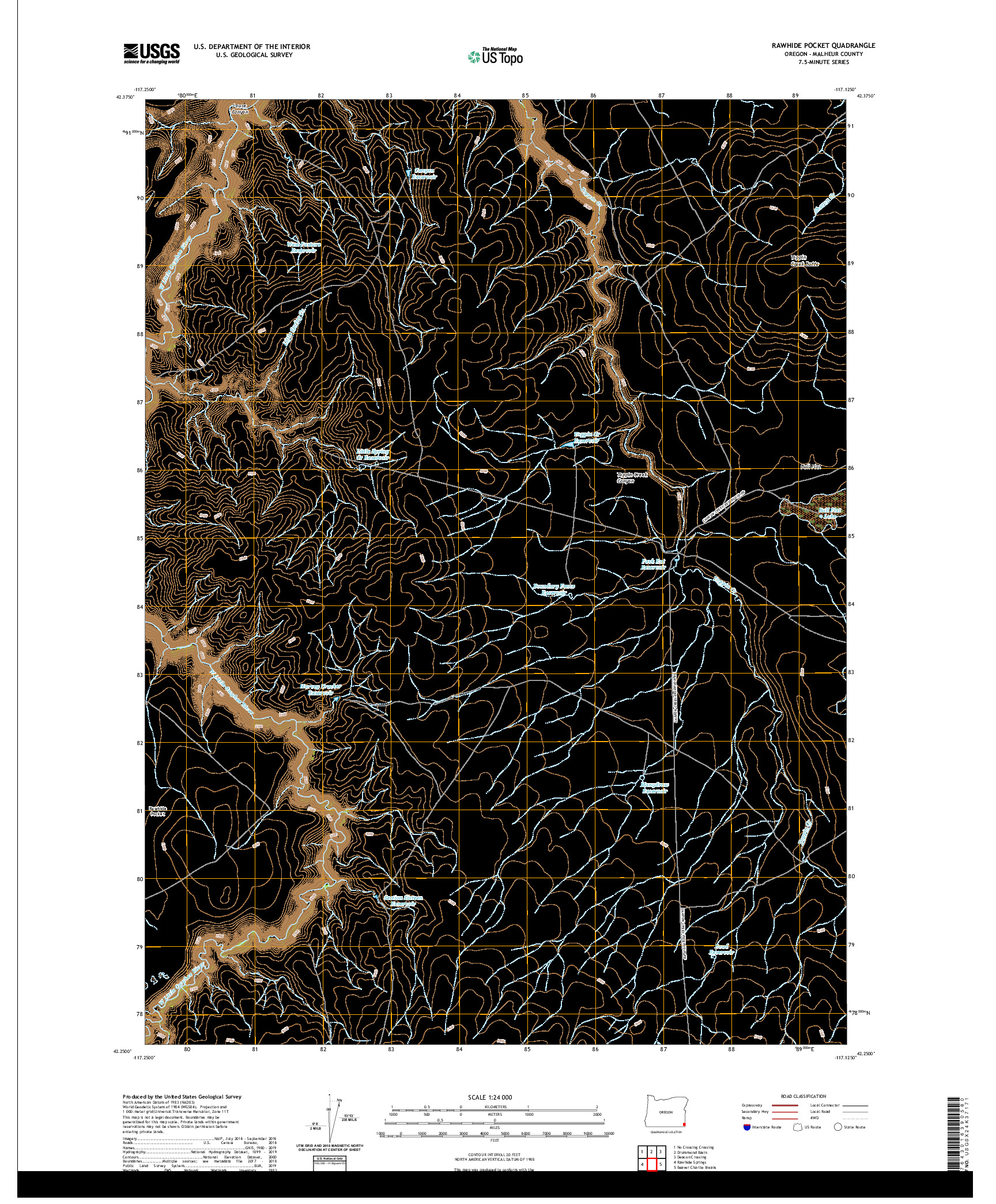 USGS US TOPO 7.5-MINUTE MAP FOR RAWHIDE POCKET, OR 2020