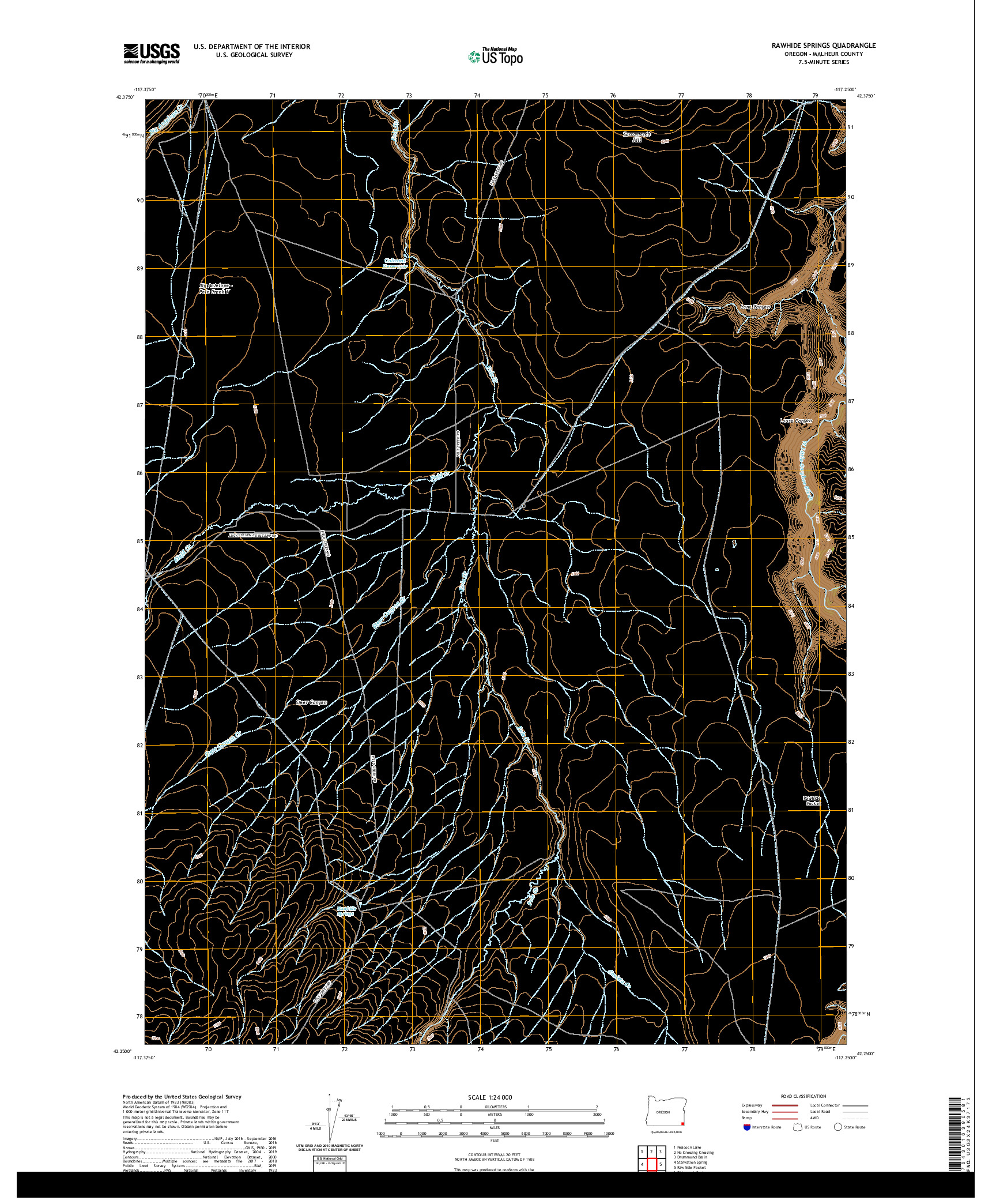 USGS US TOPO 7.5-MINUTE MAP FOR RAWHIDE SPRINGS, OR 2020