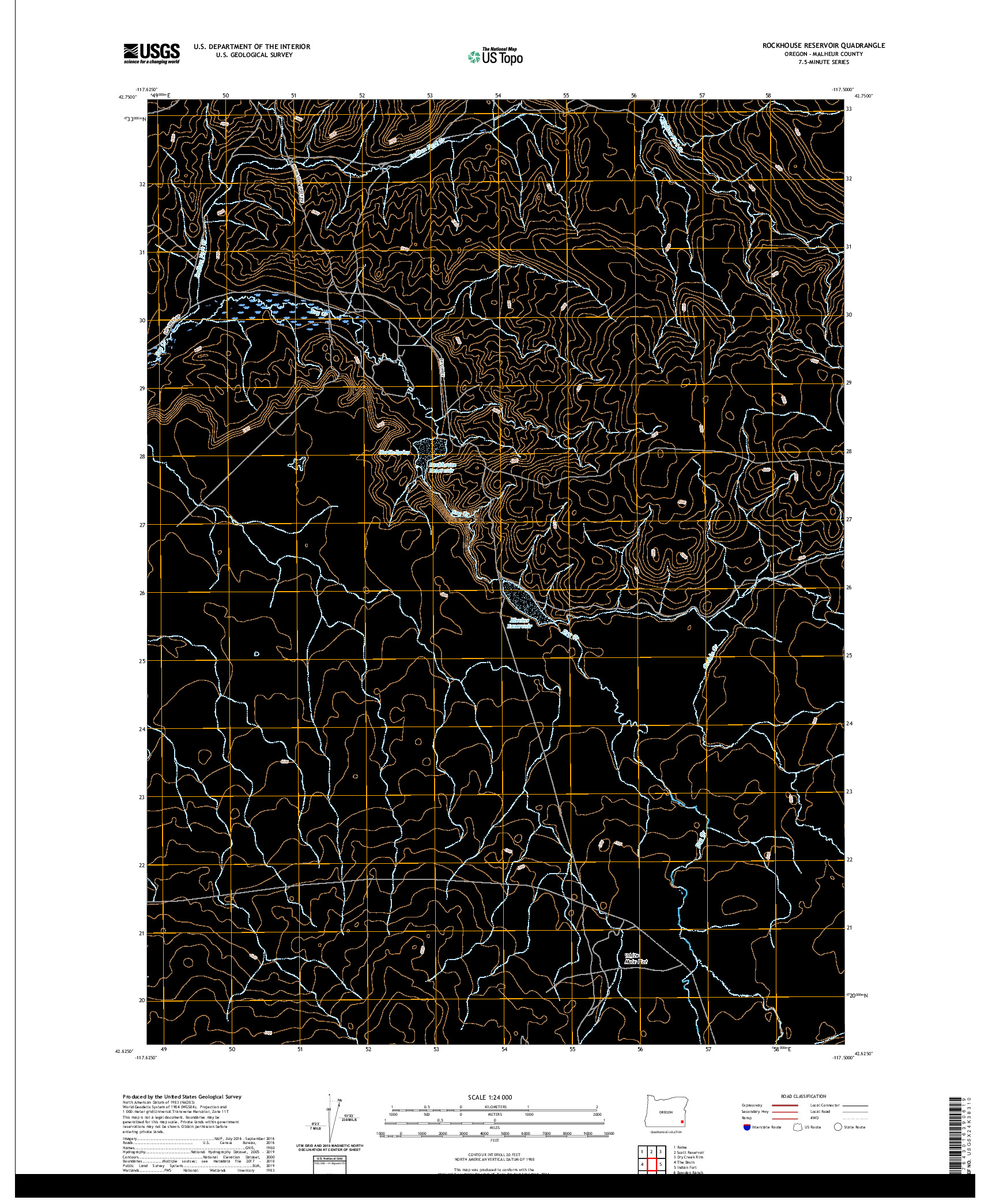 USGS US TOPO 7.5-MINUTE MAP FOR ROCKHOUSE RESERVOIR, OR 2020