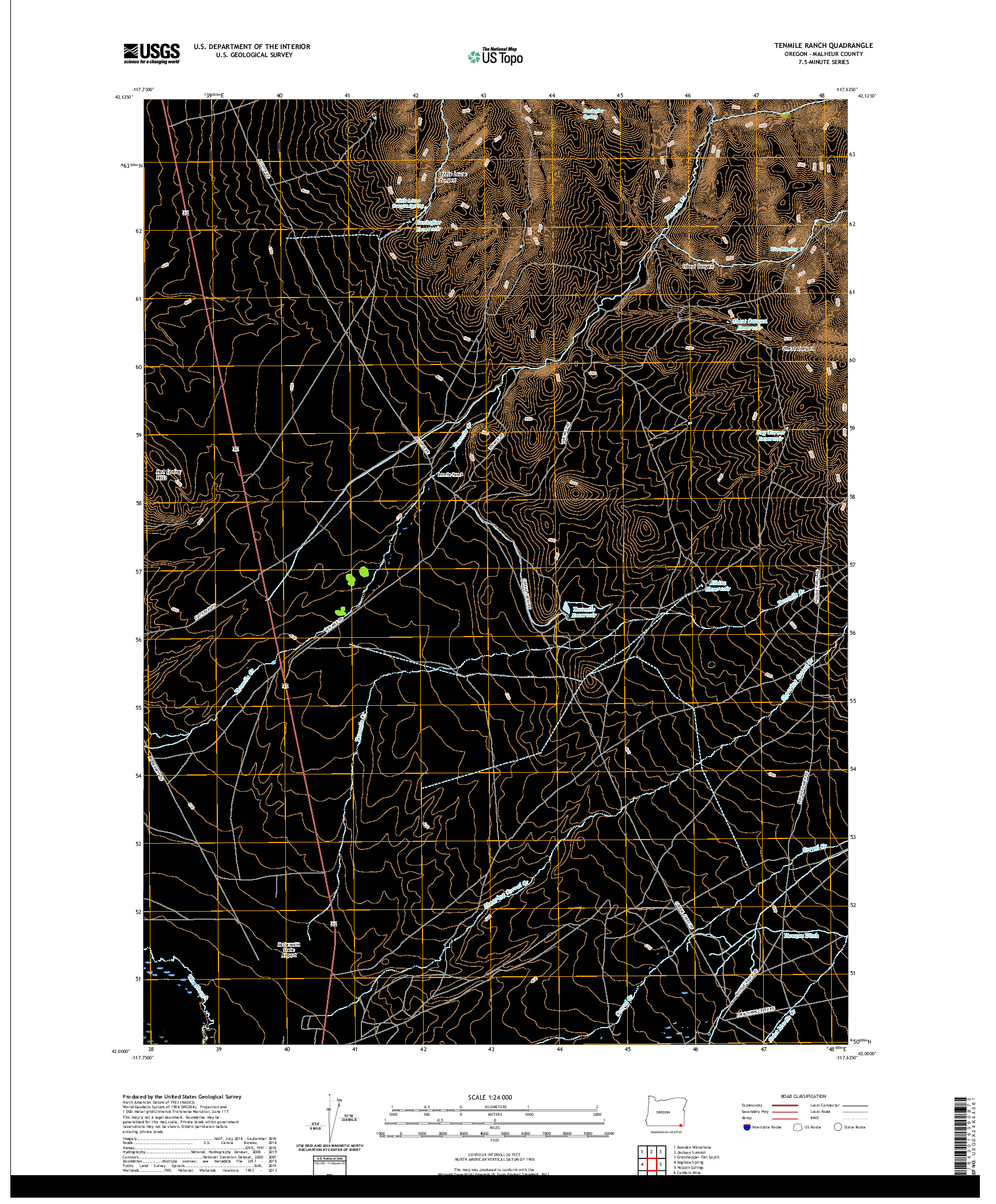 USGS US TOPO 7.5-MINUTE MAP FOR TENMILE RANCH, OR 2020