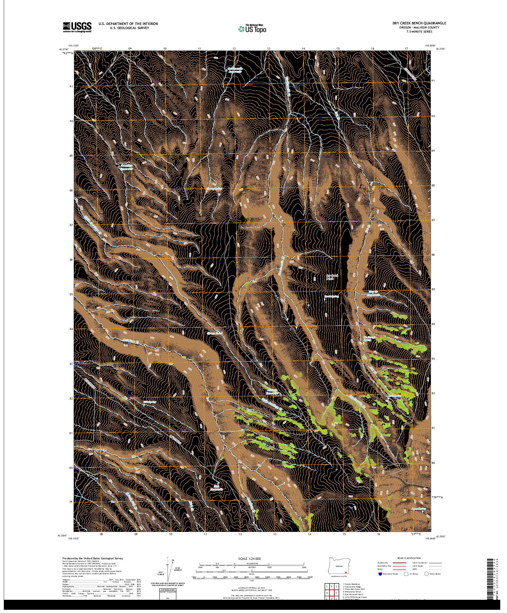 USGS US TOPO 7.5-MINUTE MAP FOR DRY CREEK BENCH, OR 2020