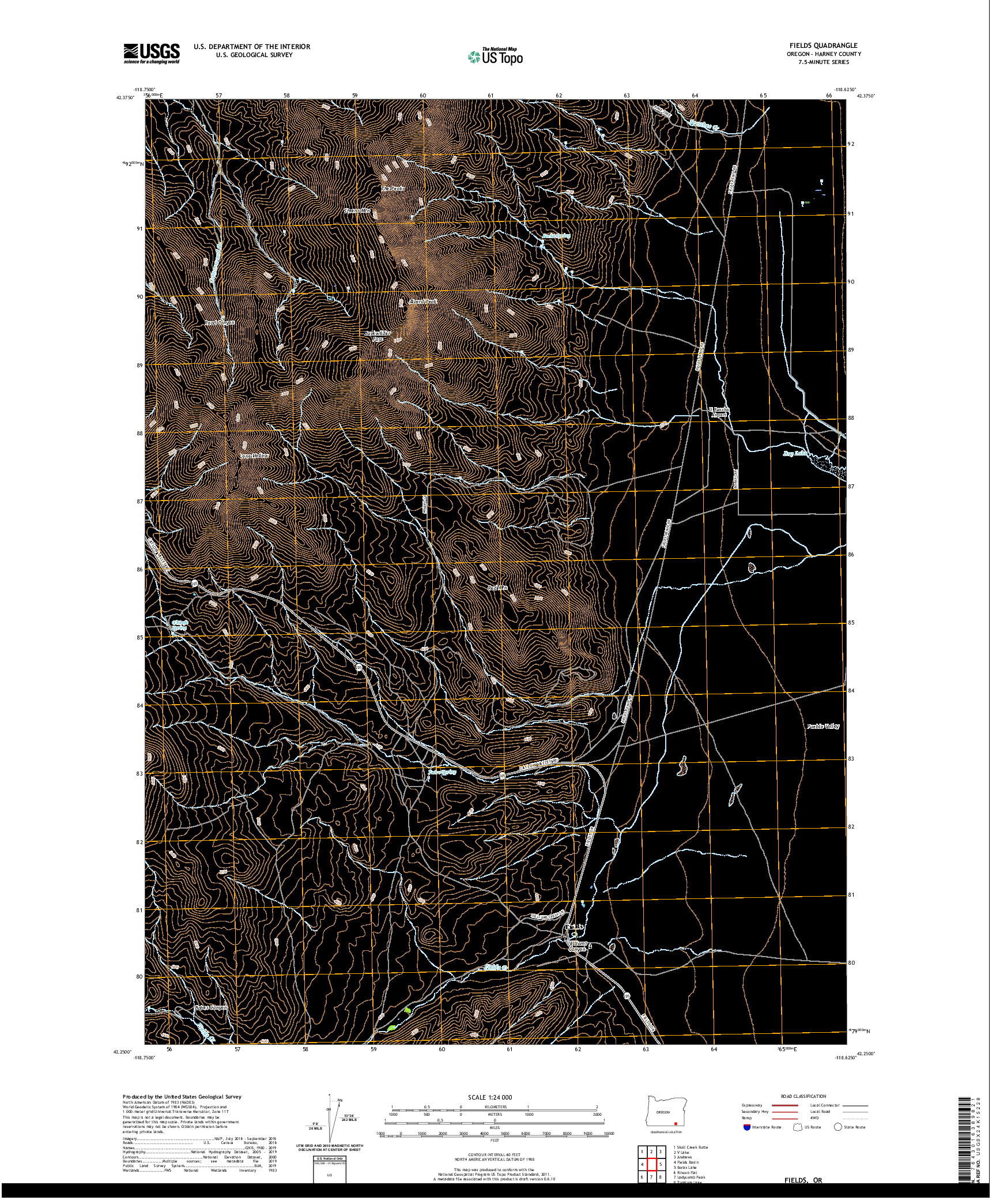 USGS US TOPO 7.5-MINUTE MAP FOR FIELDS, OR 2020