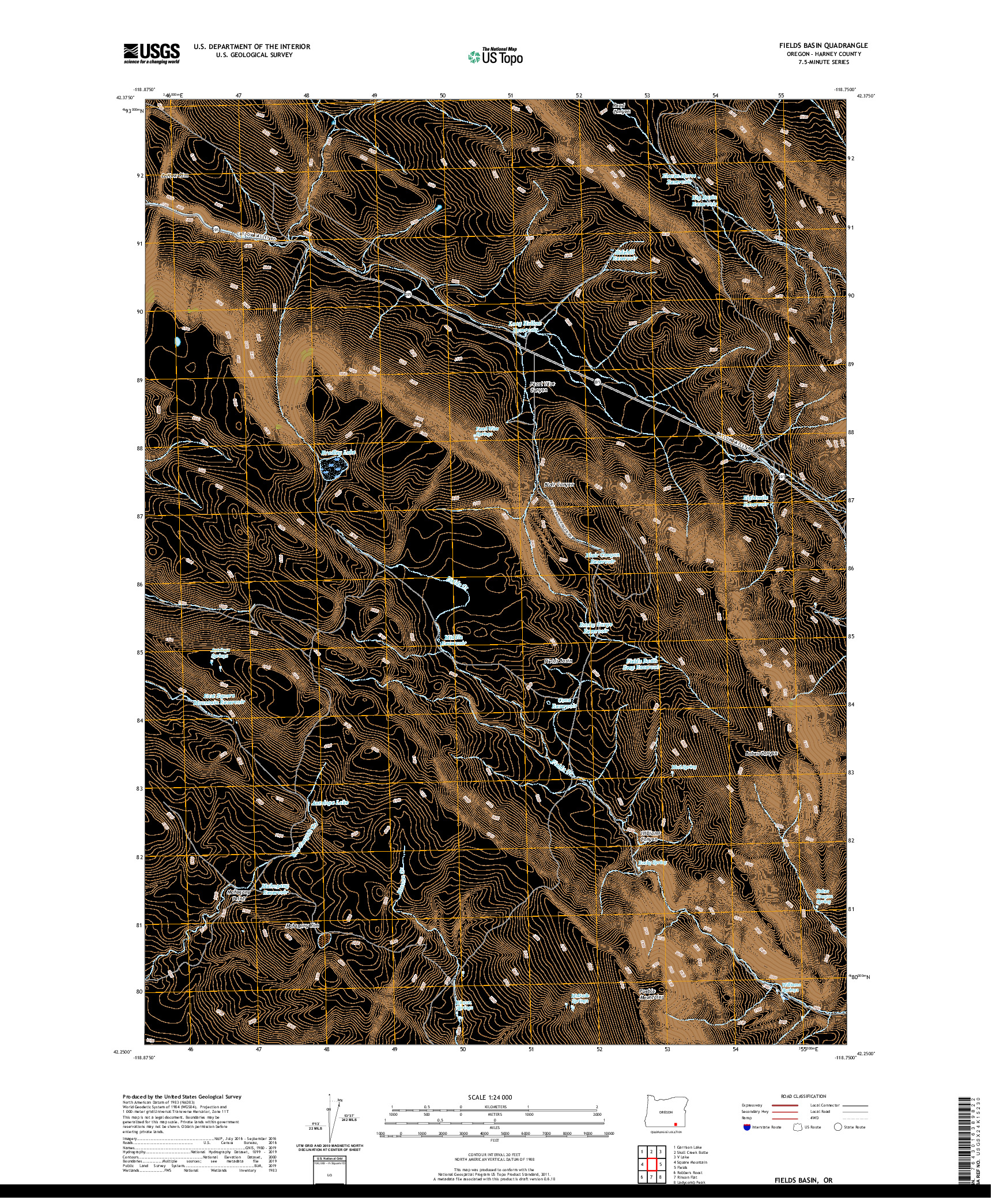 USGS US TOPO 7.5-MINUTE MAP FOR FIELDS BASIN, OR 2020