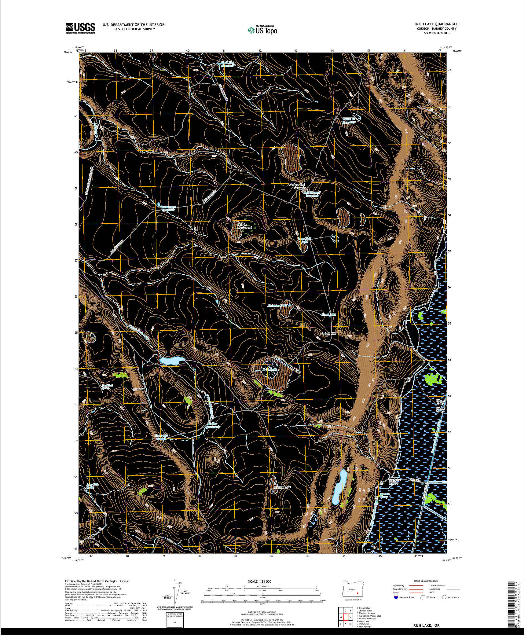 USGS US TOPO 7.5-MINUTE MAP FOR IRISH LAKE, OR 2020