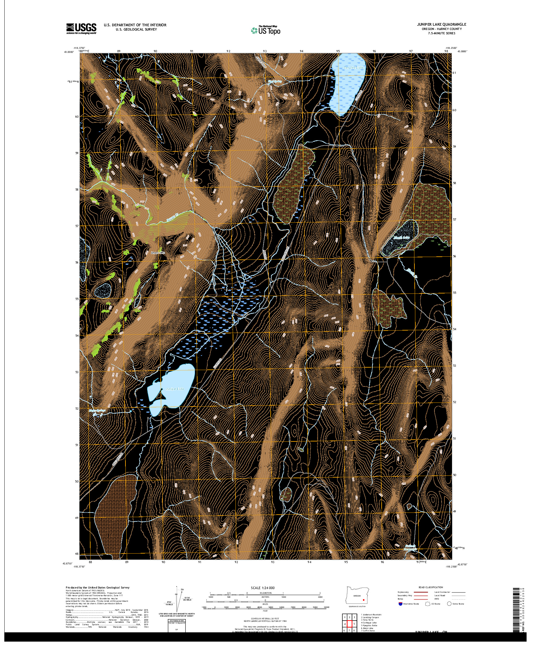 USGS US TOPO 7.5-MINUTE MAP FOR JUNIPER LAKE, OR 2020